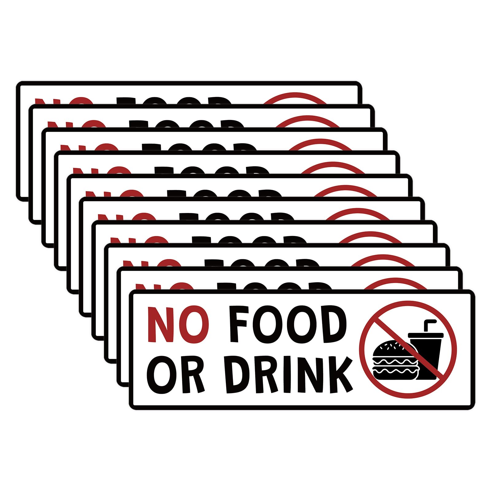 10PCS No Food or Drink Sign Stickers Self-Adhesive Vinyl Decal No Food or Drinks Allowed Vinyl Office Slogan Warning Signs for Cars and Vehicles 9 X 3.1 In