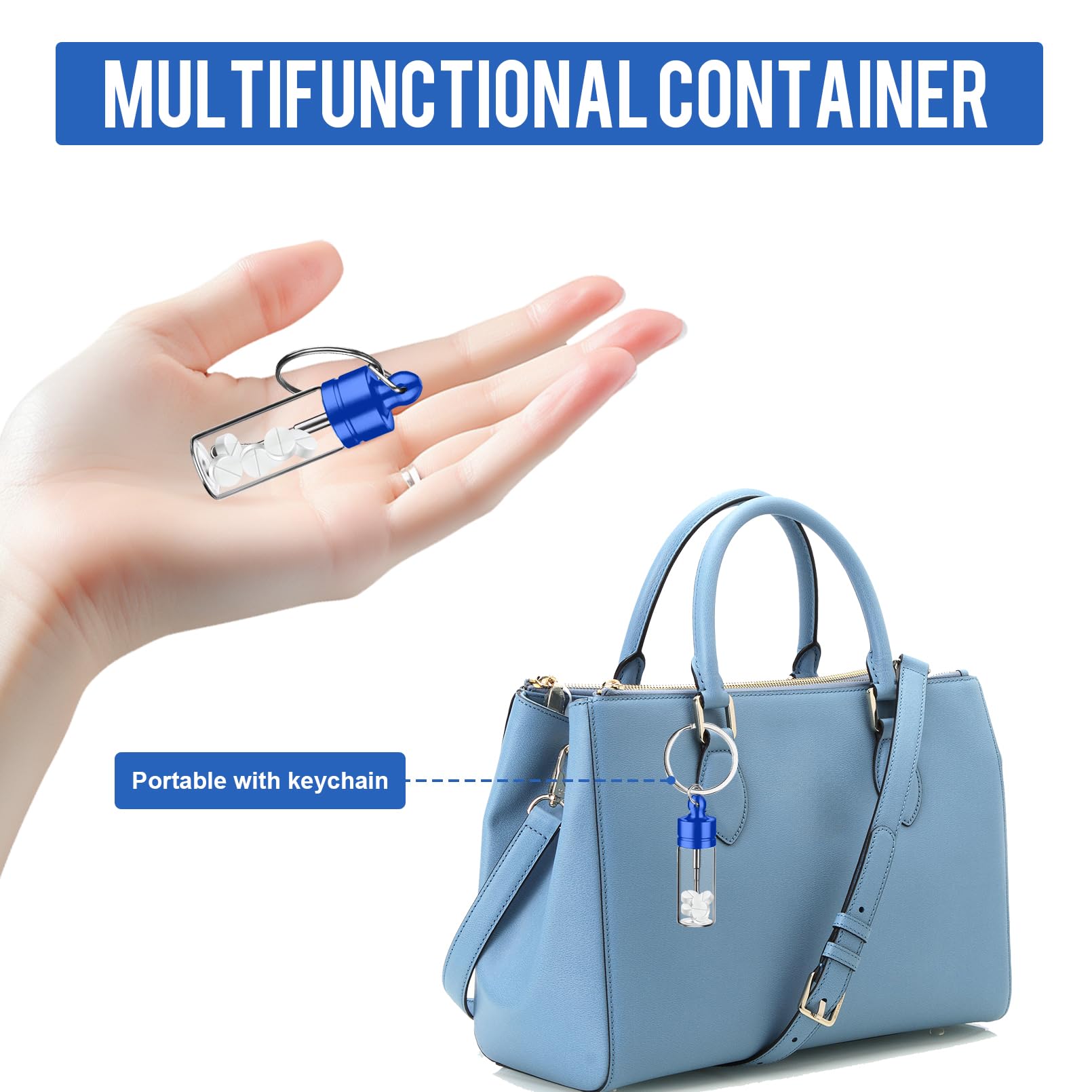 Mini Bouteille Verre, Lot de 3 Contenants Portatifs 6cm avec Anneau pour Épices, Sucre (Rouge, Or, Bleu), Bocaux à Épices Étanches pour Cuisine et Voyage