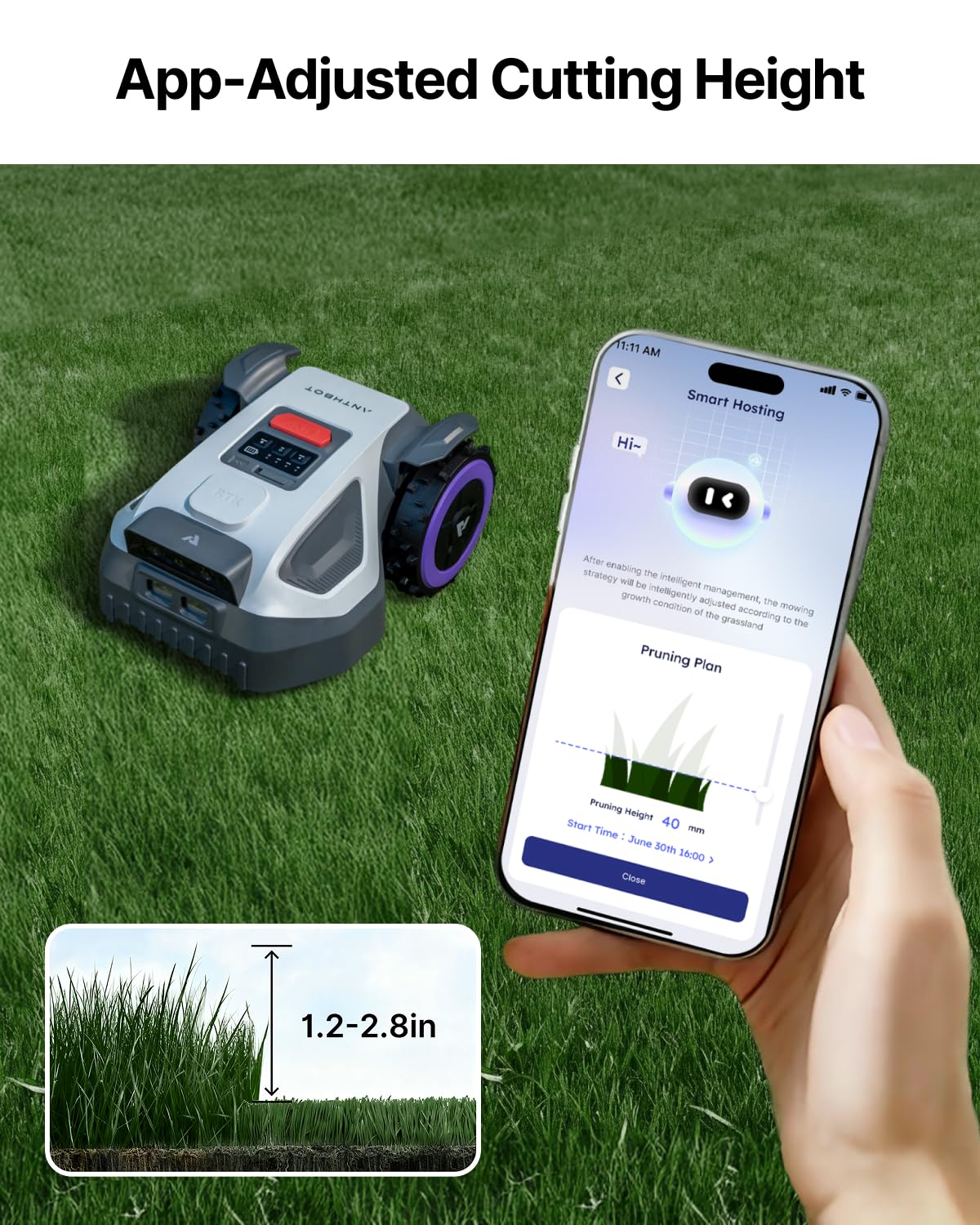 ANTHBOT M9 Cortacésped robot cortacésped 1/4 Acre, doble visión + banda completa RTK robot cortacésped, sin cable perimetral, control de aplicación, prevención de obstáculos 45% pendiente, altura de