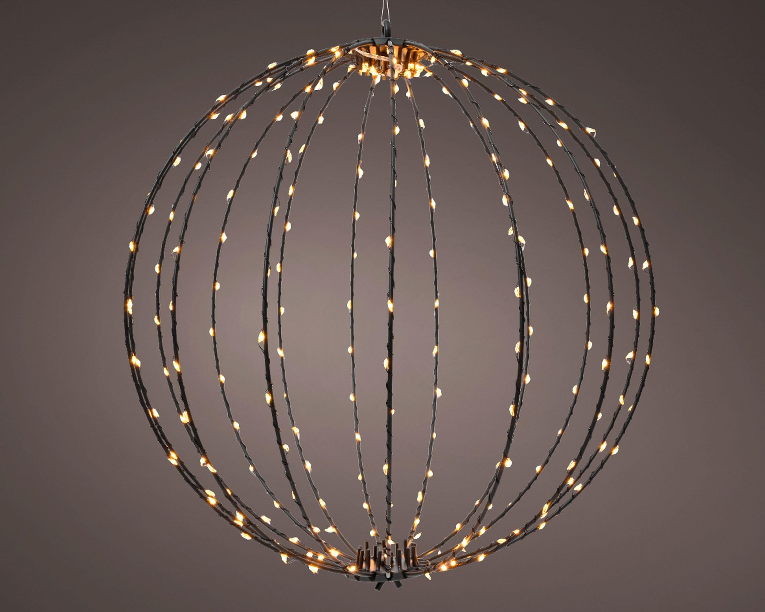 Kaemingk Black Christmas Metal Light Ball - Classic Warm LED Christmas Light - Globe Light - Metal Sphere Light - 28cm Metal Frame Ball - 192 Micro LEDs - Indoor Outdoor Christmas Decoration.