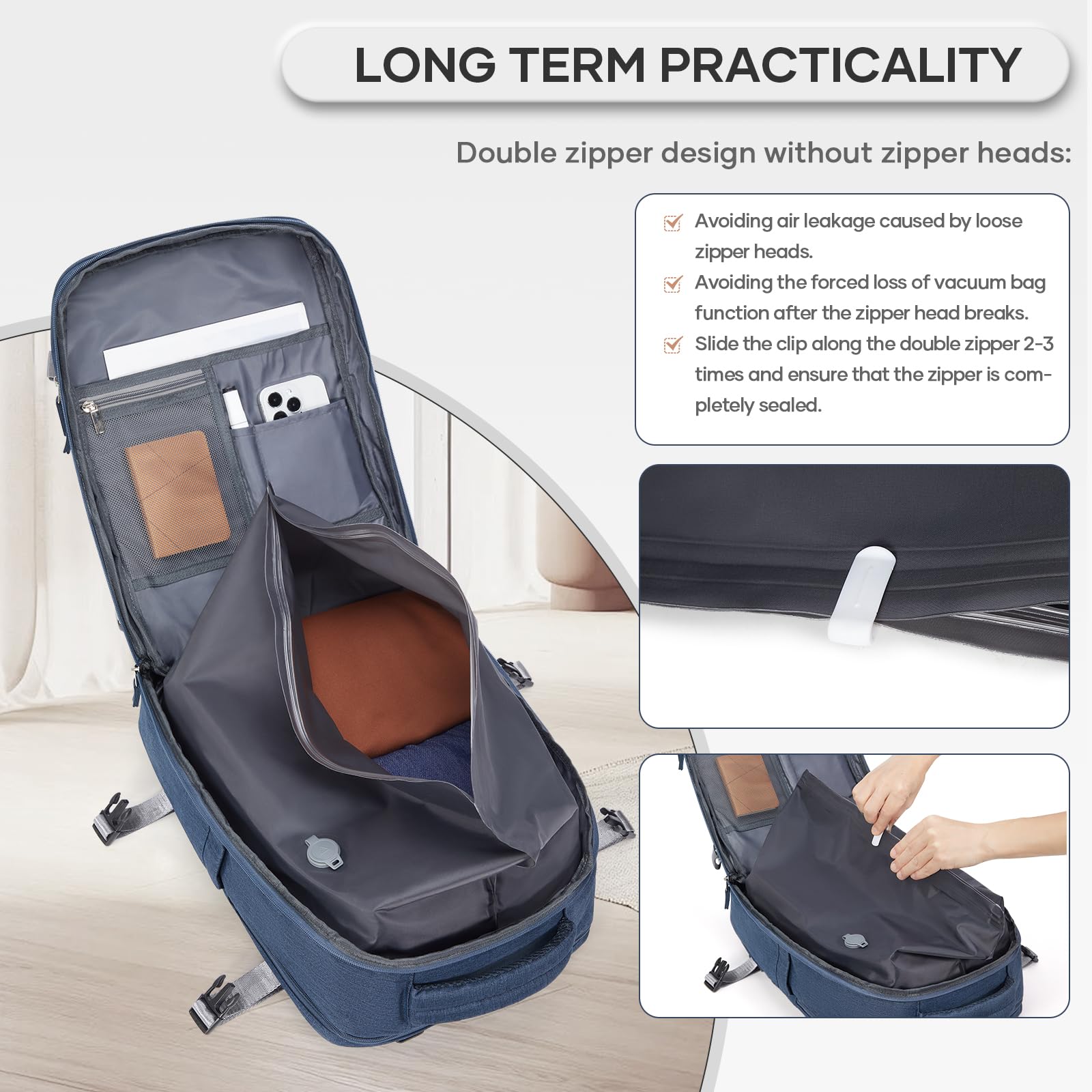 BJLFS Borse da Cabina per Ryanair 40x30x20 Zaino sottovuoto da viaggio 40x20x25 Bagaglio a Mano con compressione sottovuoto,Zaino Easyjet 45x36x20,Zaini Casual per laptop da 14 pollici per scuola