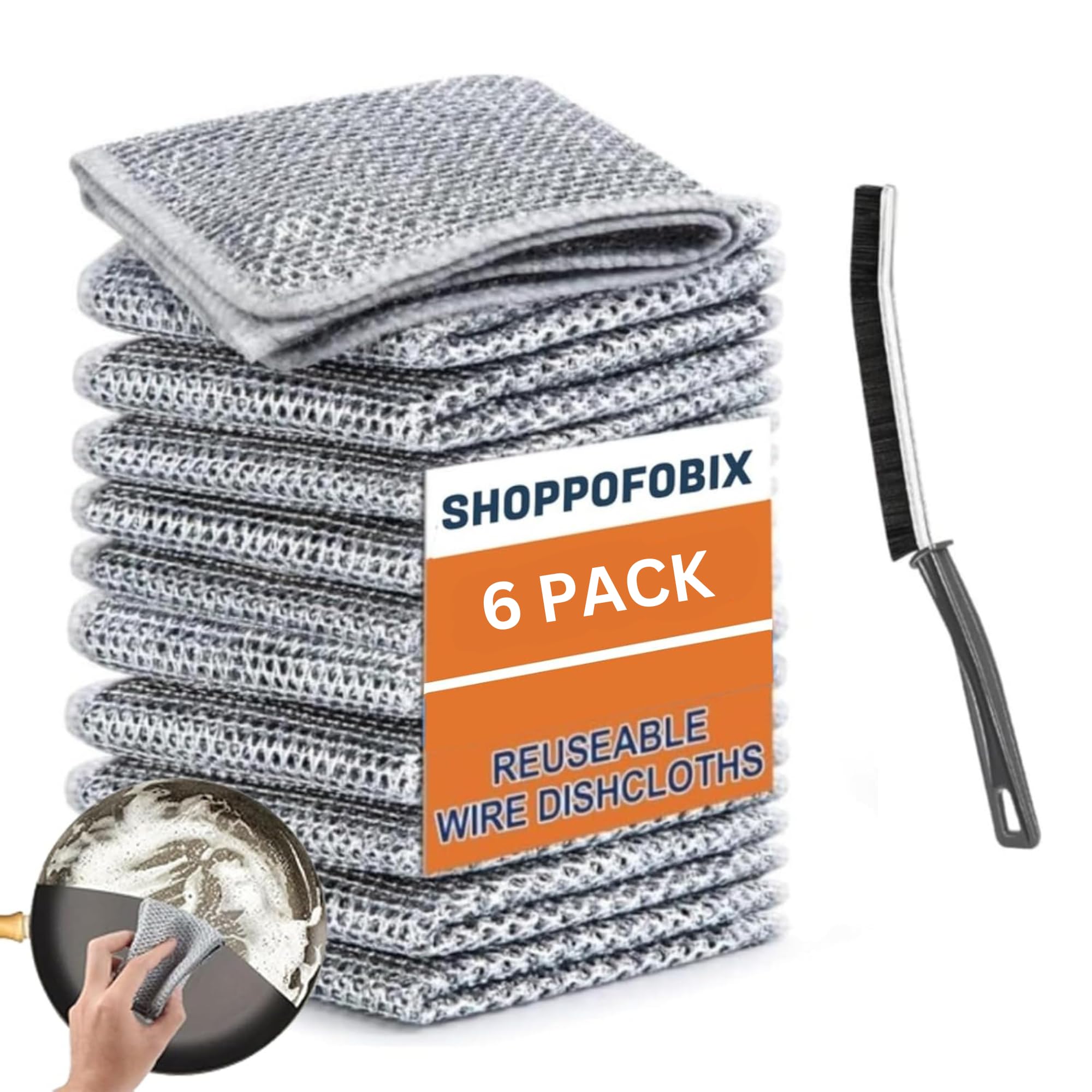 SHOPPOFOBIX Multipurpose Non-Scratch Wire Dishcloth, 6-Pack Soft Wire Dishwashing Rags Safe for Non-Stick Cookware, Scrubs & Cleans for Dishes, Sinks, Counters, Stove Tops, Easy Rinsing, Durable (6) (B0D9HLLSLK) Amazon Price History, Amazon Price Tracker