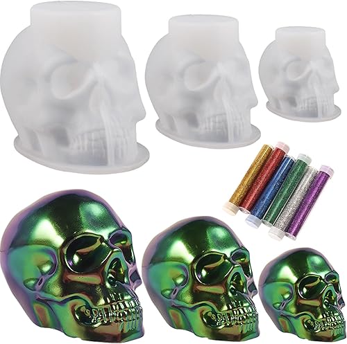 Miniatura 1 de Molde de resina de calavera, molde de resina de calavera grande 3D para soporte de brochas de maquillaje, fabricación de velas, decoración del