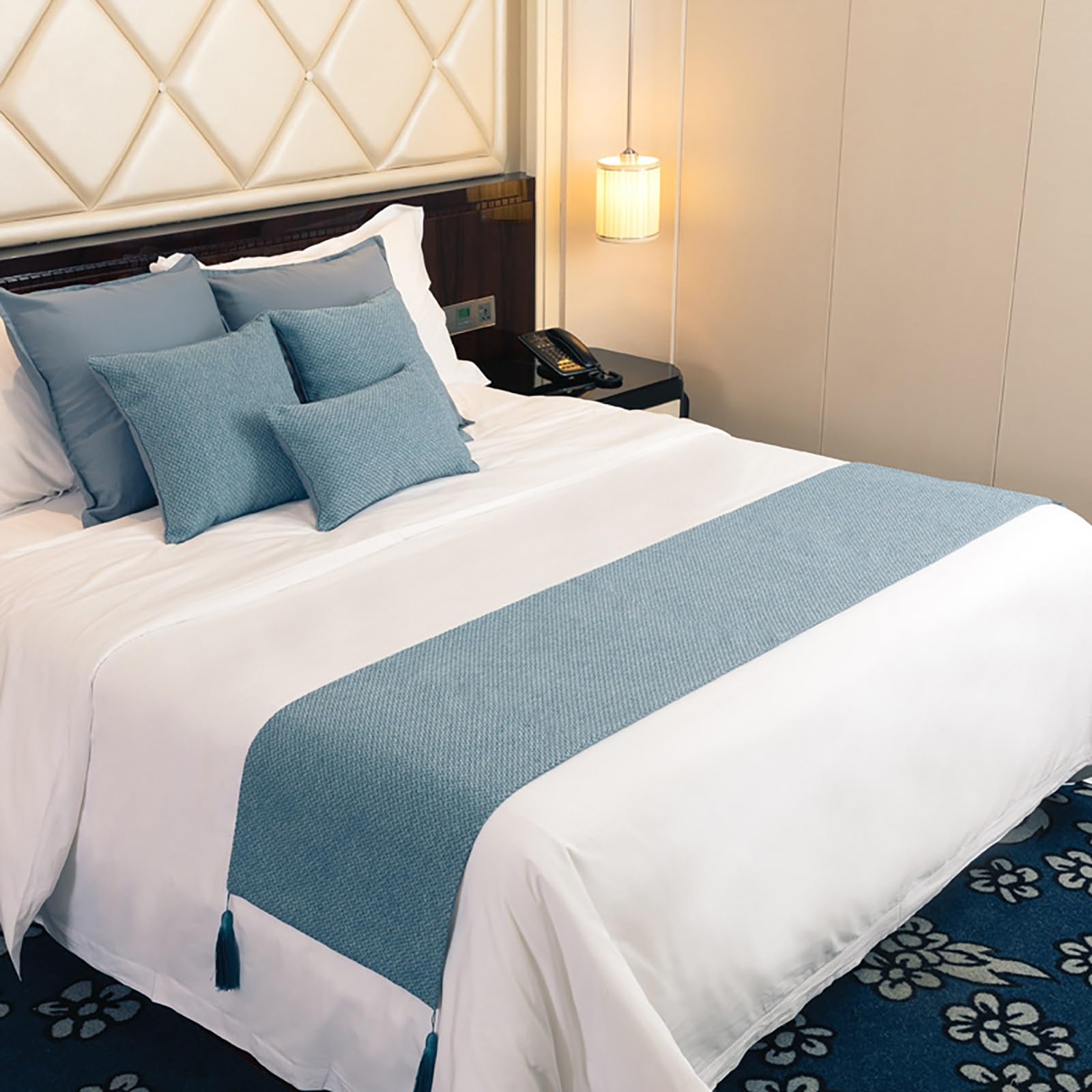 Bettvolant, Schlafzimmer-Bettläufer-Teppich for Queen-Size-Betten, Hotel-Gästezimmer, Hochzeitszimmer-Dekorationen, Bettwäsche und Schals for King-Size-Betten(Blue,45 * 180cm for 150cm Bed)