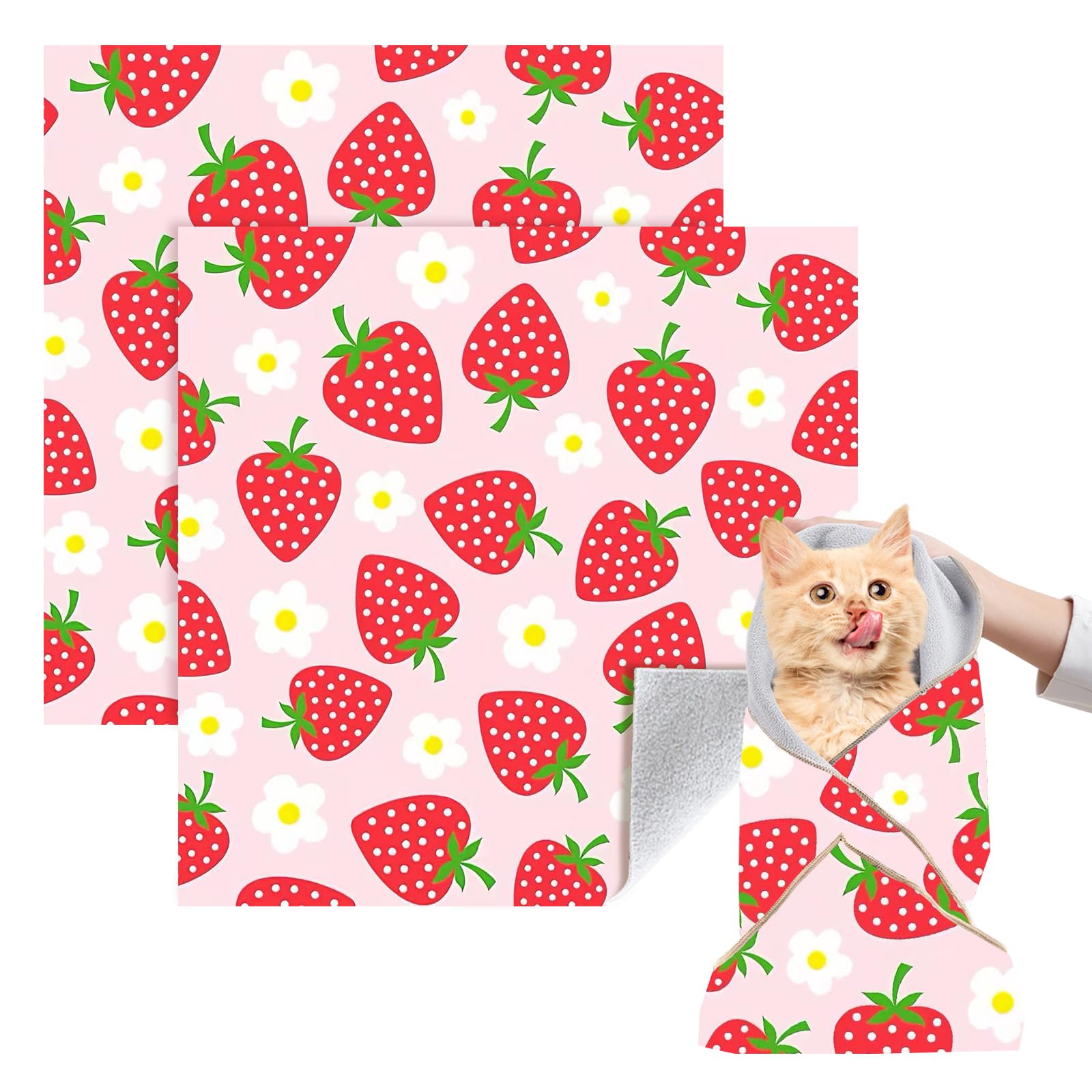 2 Pack Cat Grooming Wrap, L(Within 15lbs) Cat Restraint Wrap for Nail Clipping, Ear Cleaning, and Teeth Brushing, Self-Adherent, Anti-Bite, Anti-Scratch, Pink Strawberry