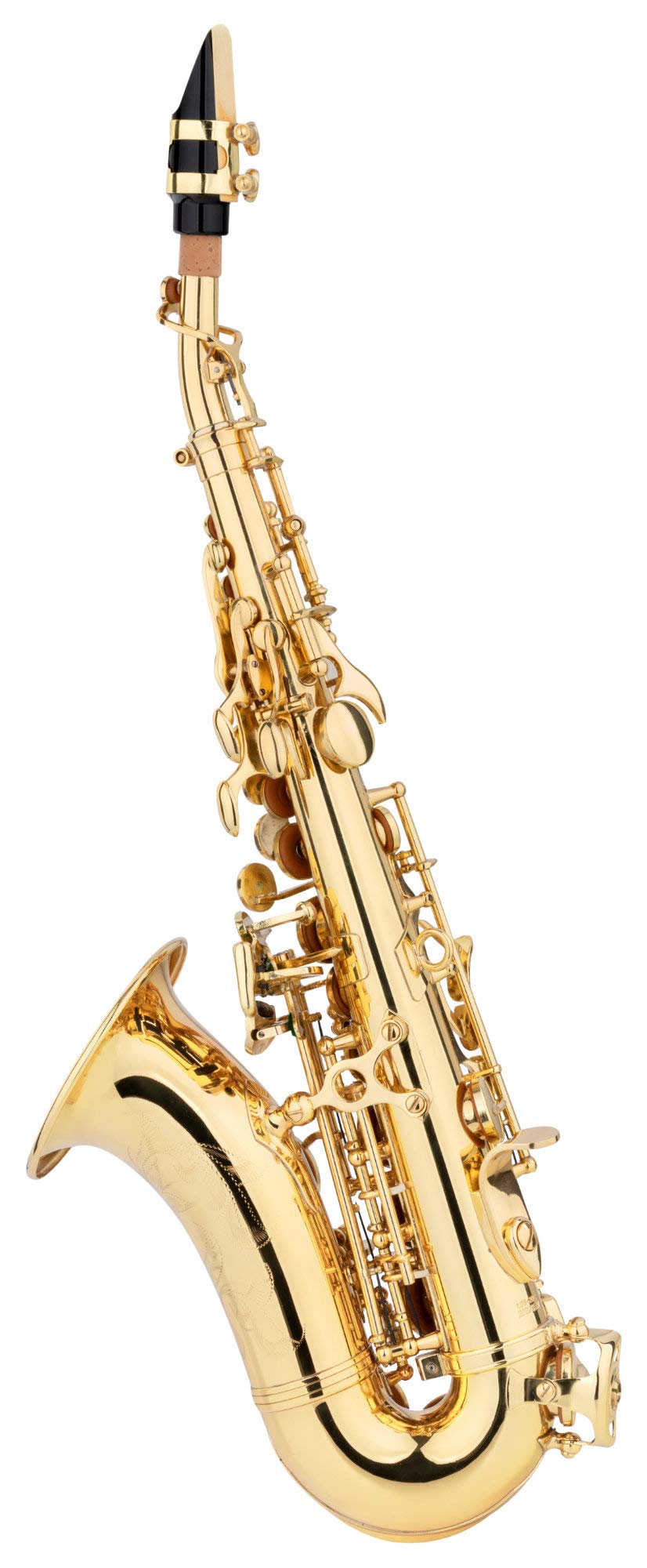 LSS-20Lc Saxofón Soprano lacado, Saxofón soprano curvado de latón | Lacado transparente, Llave de fa agudo, Llave de sol agudo, Sonido potente y redondo, Respuesta rápida, Buena entonación