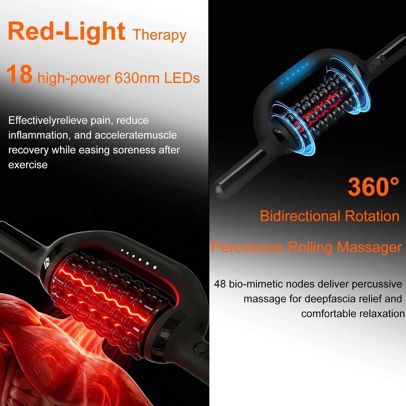 Rouleau de Massage Électrique Anti Cellulite avec Redlight - 6 Vitesses, Réduit Cellulite et Tensions, Corps et Jambes, Appareil de Massage Manuel électrique avec Rouleaux de Tissus Profonds