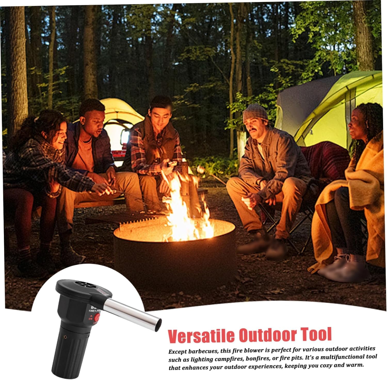Ventilatore portatile per barbecue e campeggio, strumento a batteria per accendere la griglia a carbone, accessorio essenziale per picnic per cucinare all'aperto