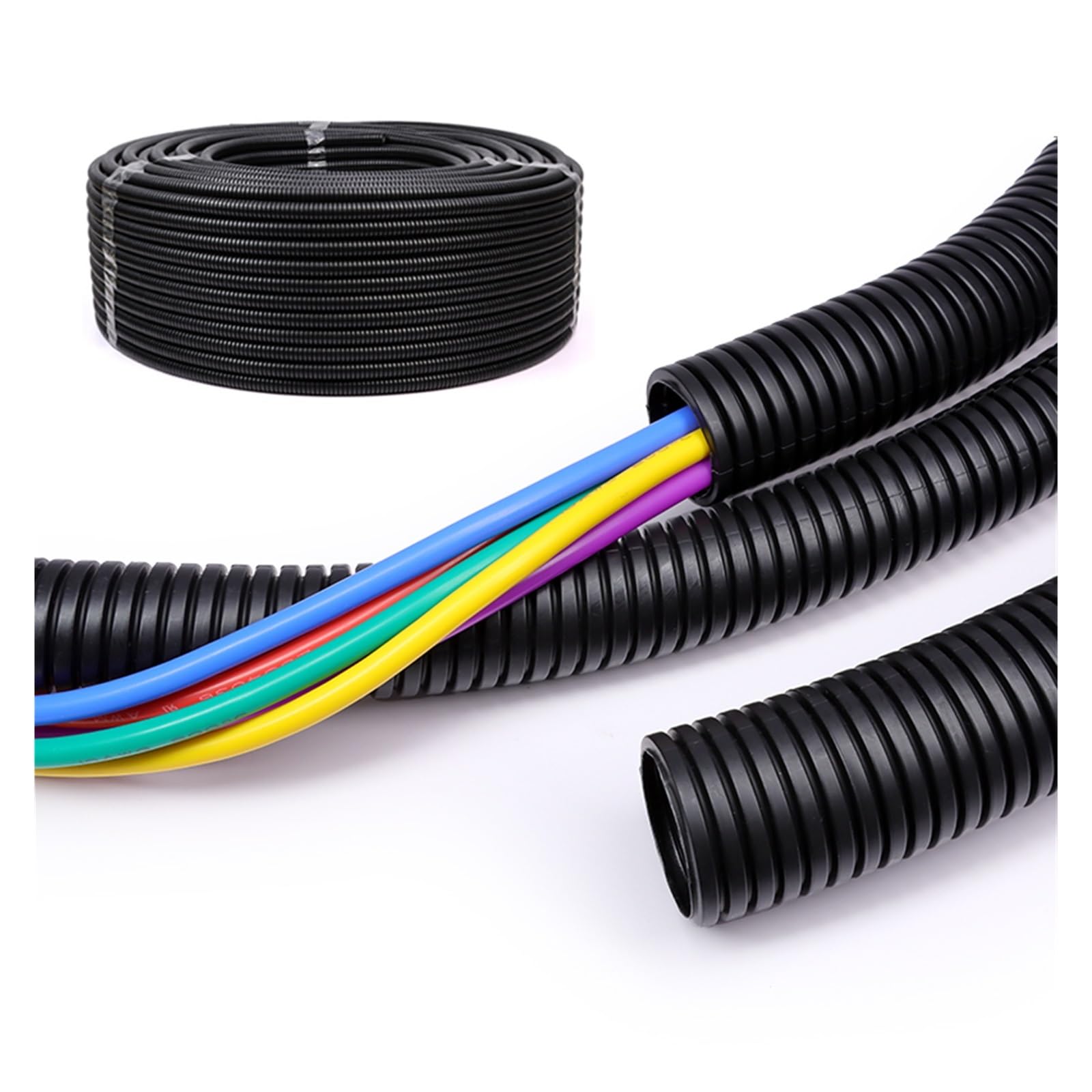 1/5/10 metri, guaina protettiva flessibile for cavi, guaina protettiva in plastica, tubo corrugato for cavi neri(Black Closure,ID 12MM_10 METERS)