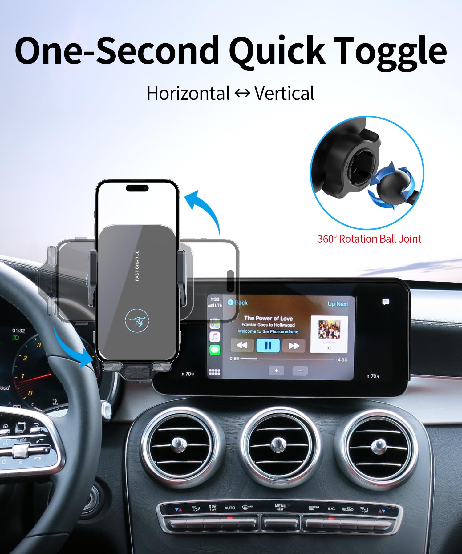 Cargador rápido inalámbrico de 15 W para Mercedes Benz Clase GLC 2020-2022/Clase C 2019-2021, accesorios de pantalla de 10.25 pulgadas, soporte de navegación de accesorios automáticos