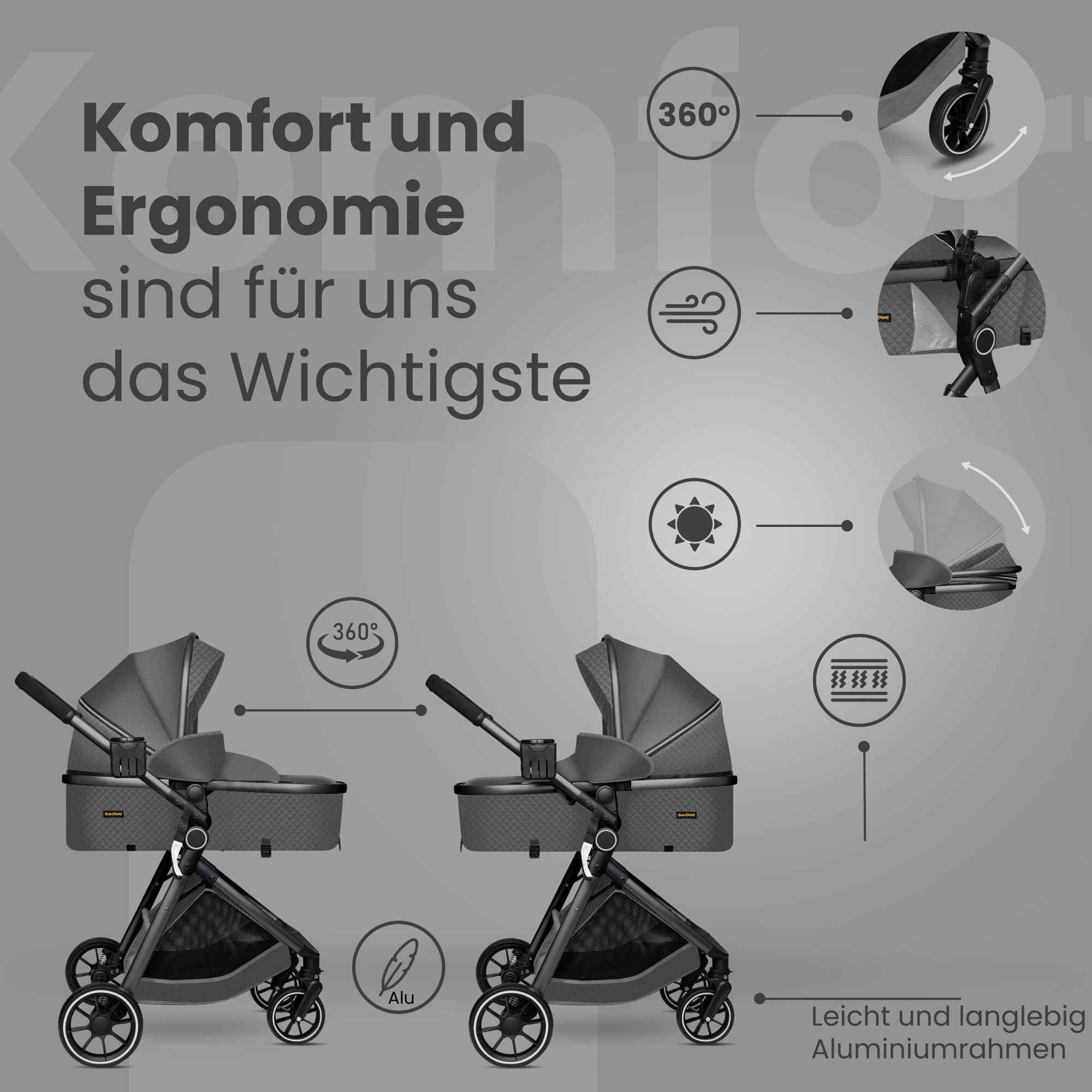 GagaDumi SoHo 3 en 1 Cochecito para Bebé con Capazo y Silla de Coche i-Size, Carrito Plegable Ligero con Accesorios, desde Recién Nacido hasta 22 kg