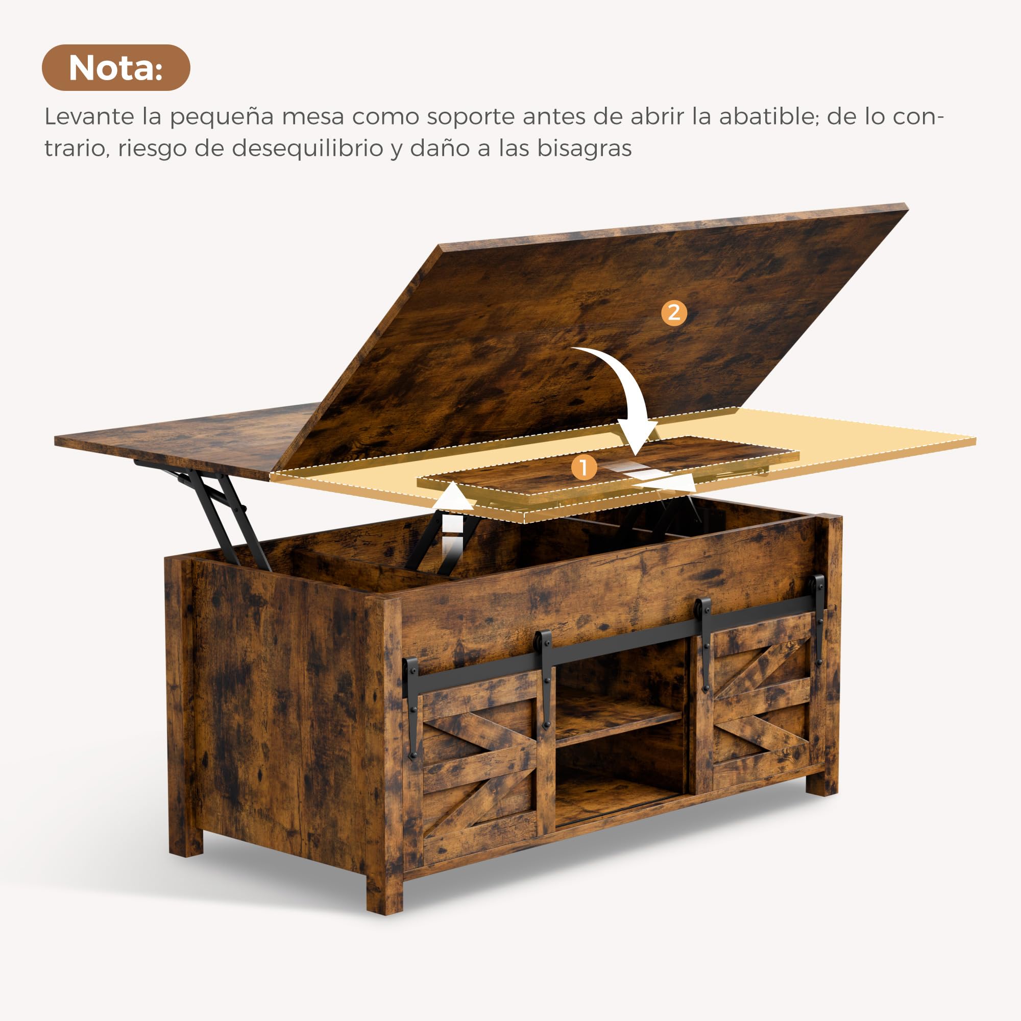 ELUCHANG Mesa de Centro Elevable y Extensible 4 en 1 para Salón, Comedor y Oficina, Mesa de Cafe con Amplio Espacio de Almacenamiento, Madera en Marrón Rústico