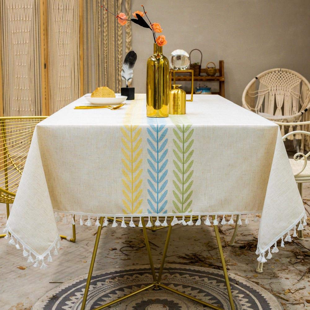 Ricamo Foglie Decorativo Tovaglia Di Lino Con Nappa Impermeabile Olio-Resistente Di Spessore Rettangolare Matrimonio Tavolo