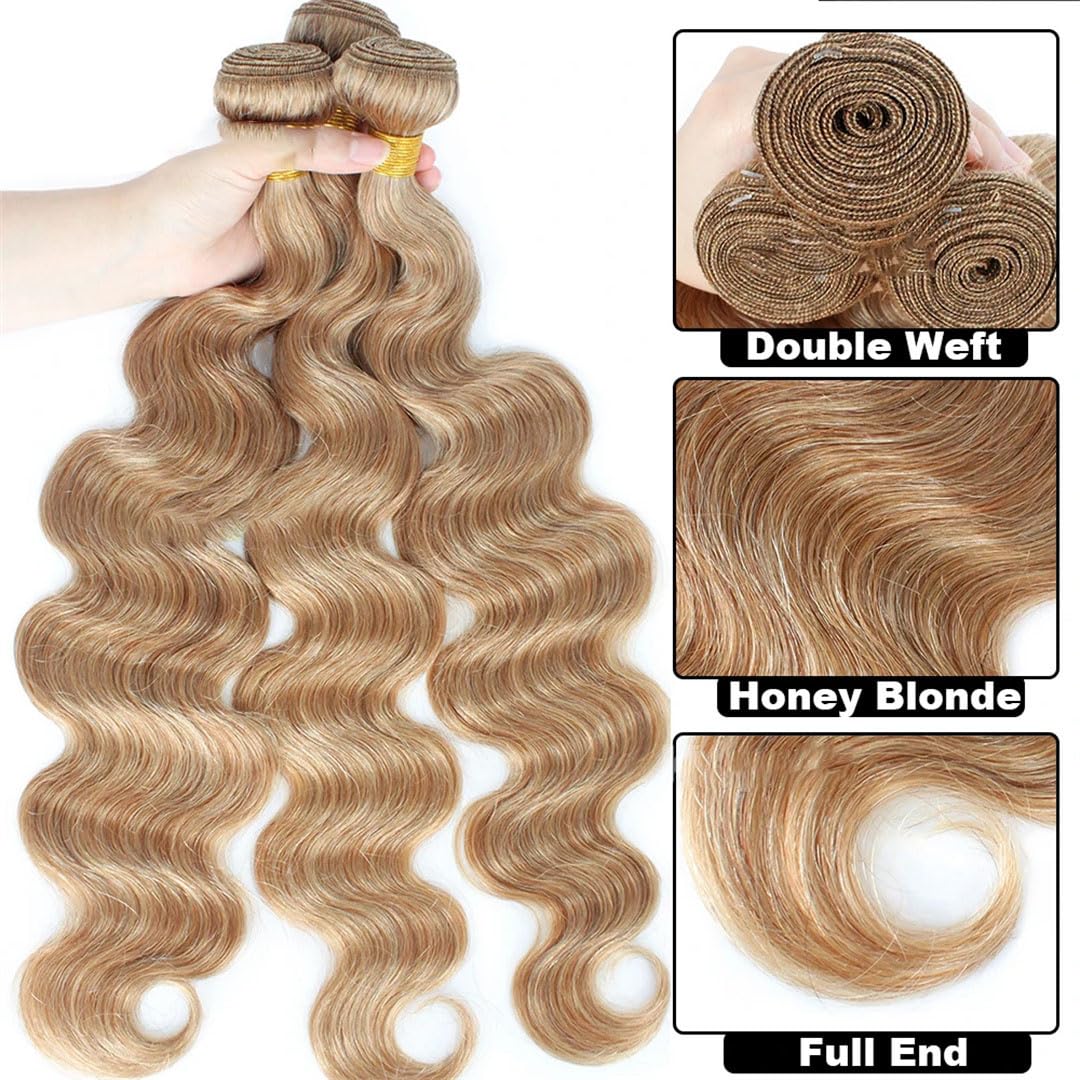 Brazilian Body Wave Human Hair Bundles Blonde Extensions 1-4 Pcs Double Weft