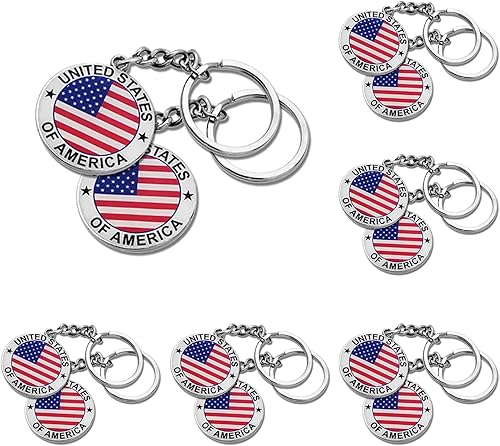 Paquete de 12 llaveros de metal de Nueva York con diseño de rayas de estrellas y bandera de Estados Unidos, regalo patriótico, 'Rojo', 'Blanco',