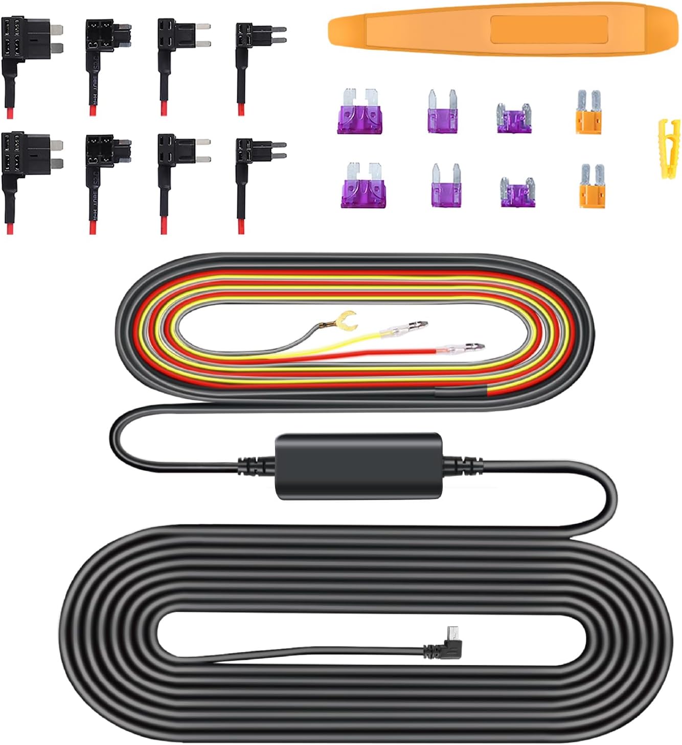 Mini USB Dash Cam Hardwire Kit for Dash Cam Q3, Hardwire Kit Fuse for Dash Camera with Fuse Taps and Installation Tools, Low Voltage Protection for Dash Cam 11.5ft