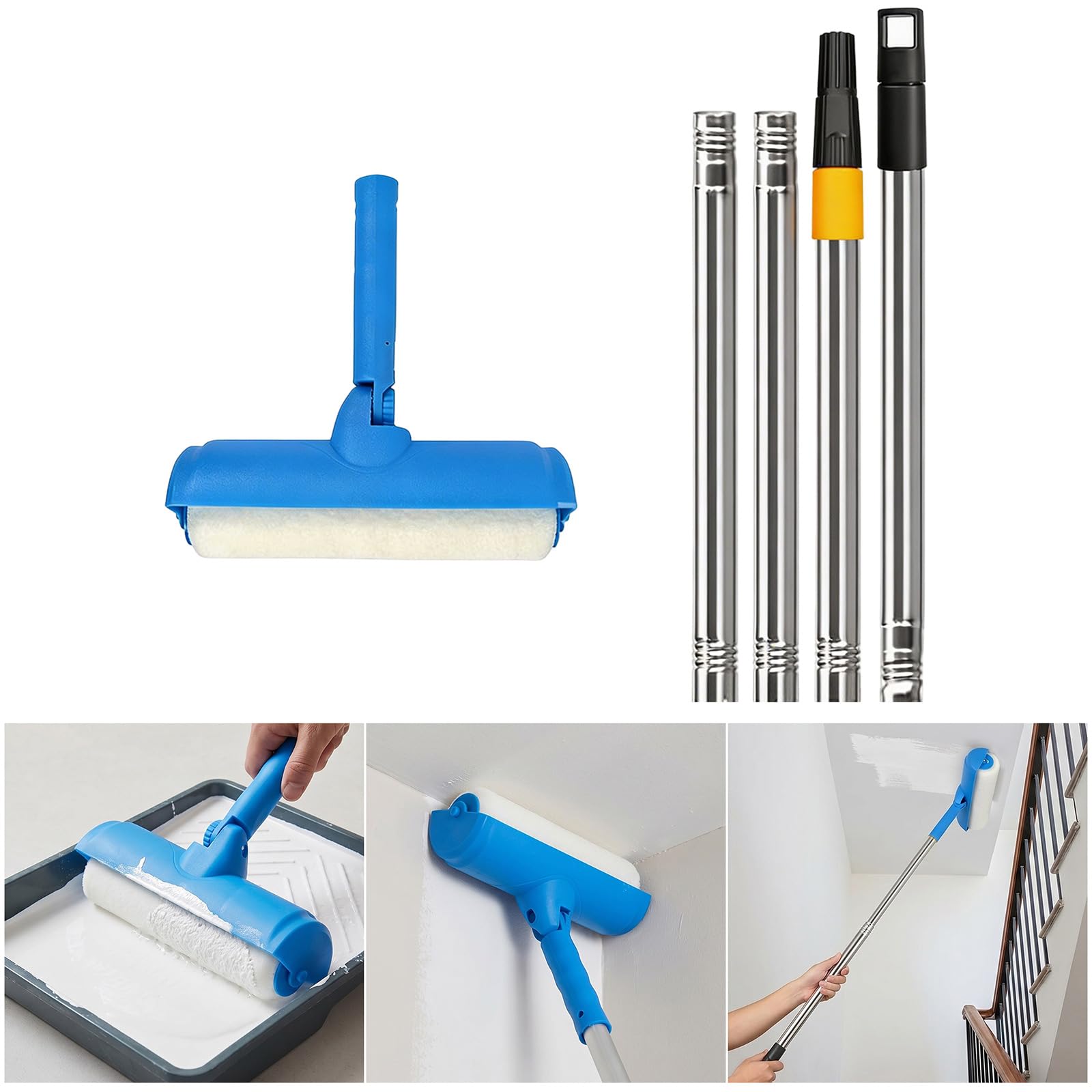 Rouleau de peinture de plafond avec couvercle anti-éclaboussures et poignée réglable - 25,4 cm - Kit anti-goutte