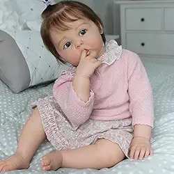 Bebê Reborn Boneca de Silicone Menina Realista Olho Castanho 55cm Pode Tomar Banho