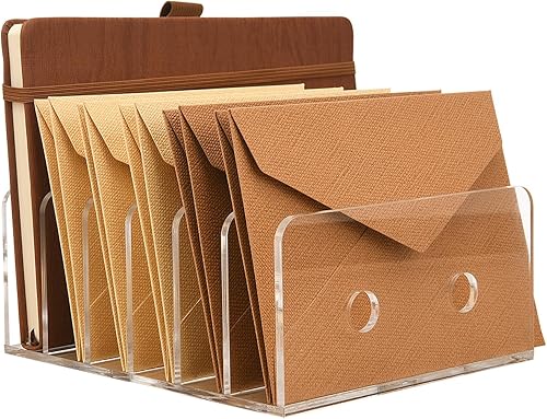 Miniatura 8 de MerryNine Organizador de escritorio de correo de 2 piezas, soporte de cartas de papel acrílico, envoltura transparente, clasificador de billetes de