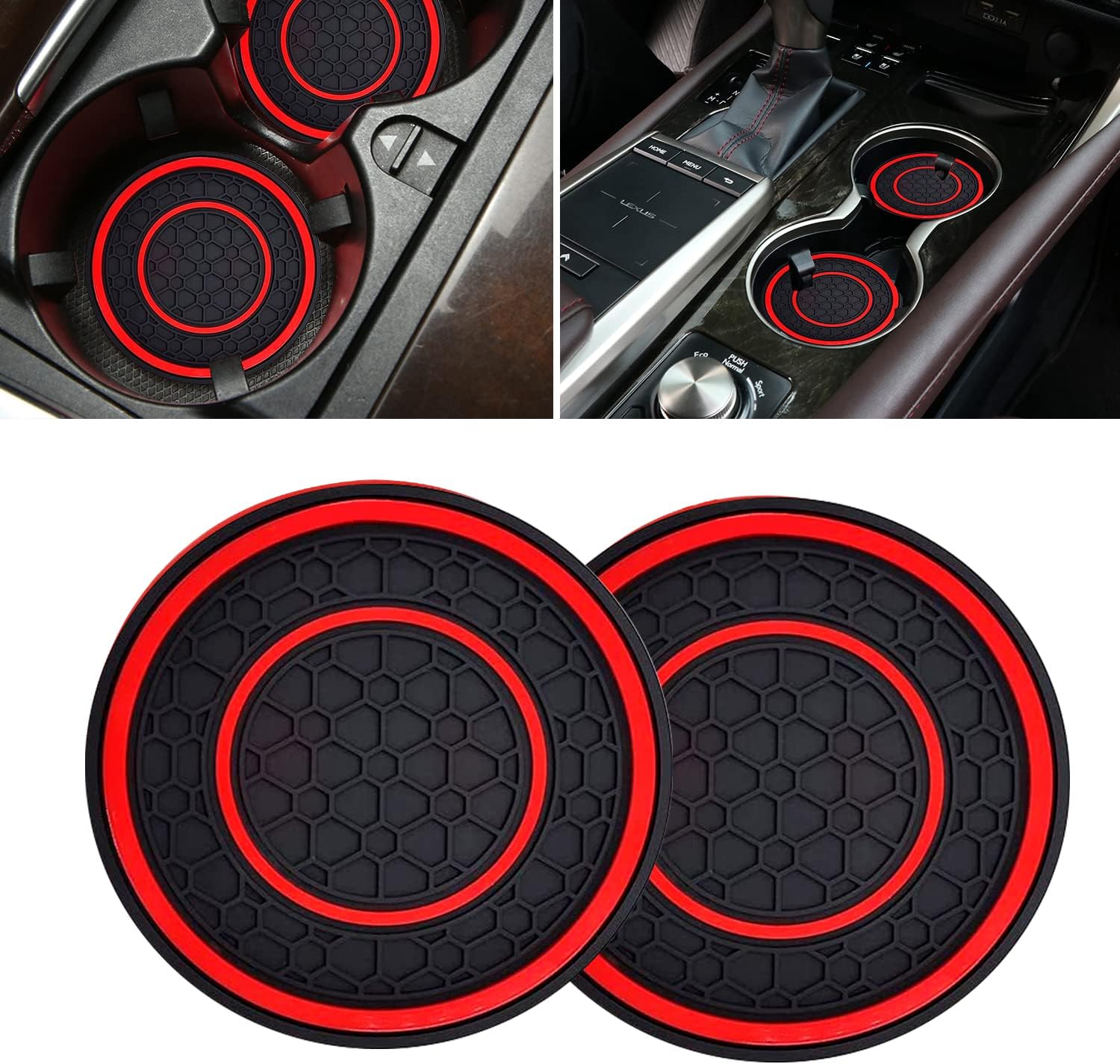 STEZHOU Car Cup Coasters - 2 Pack 2.75 Inch Diameter Universal Auto Anti Slip Cup Holder Insert Coaster, Suitable for Most Car Interior Accessories(Red)