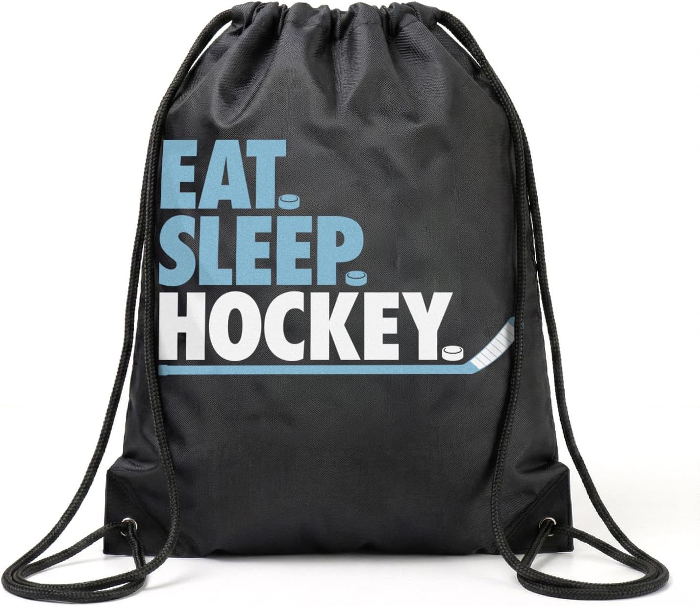ChalkTalkSPORTS Hockey Sport Pack Cinch Sack | Eat Sleep Hockey, Black, 14"W x 18" H, Traveling