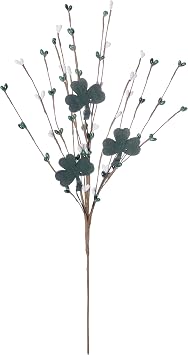 6 PCs St Patrick Decorations 17 Inches St Patricks Day Flowers Green Shamrock Picks with Irish Clover for Vase Table Centerpieces Indoors Home Party St Patrick's Day