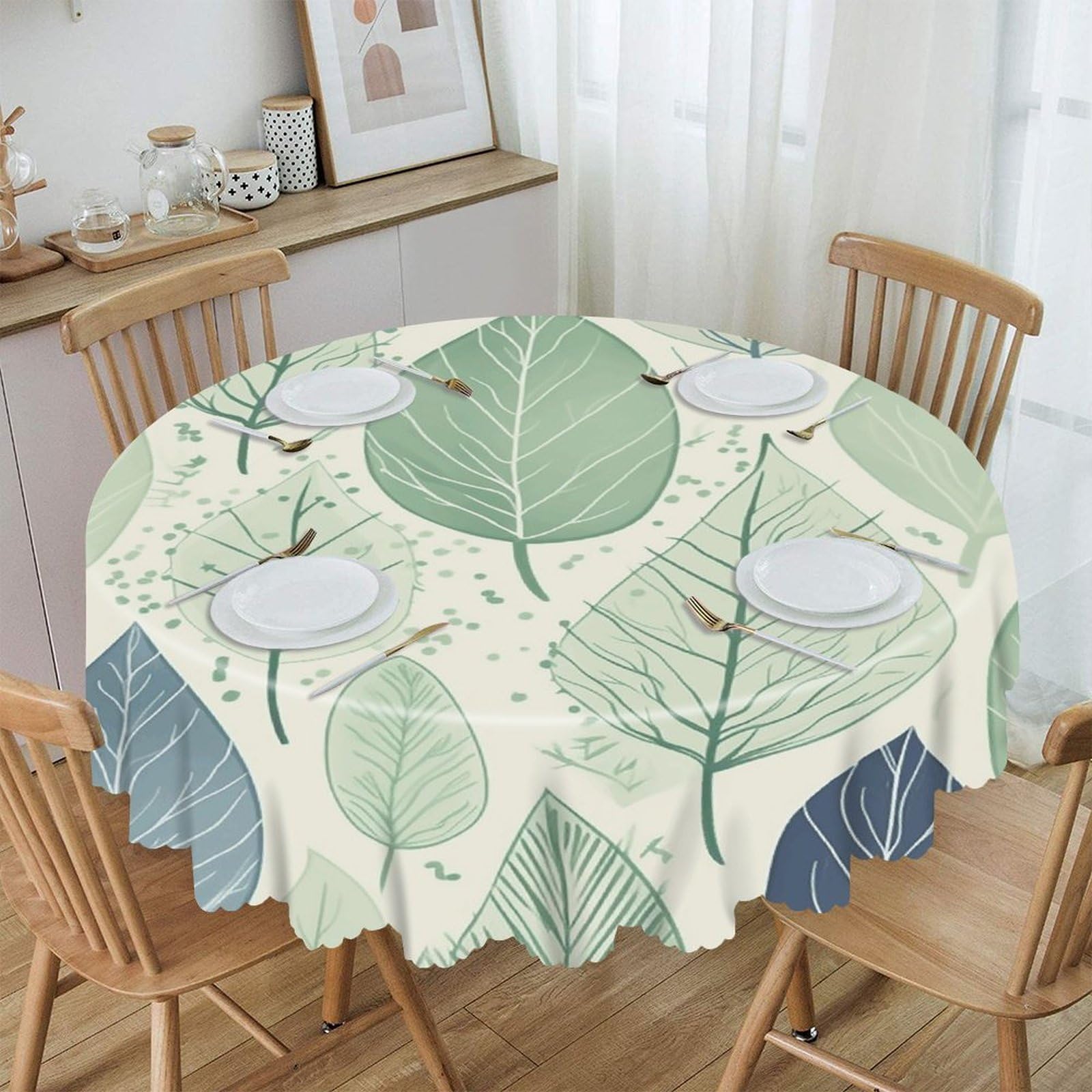 LZQPOEAS Plant Tree Leaf Round Tablecloth Rustic Circle Table Cloth Wrinkle Resistant Decor Tablecloth Waterproof Washable Table Cover for Kitchen Party Dining Table 60 Inch