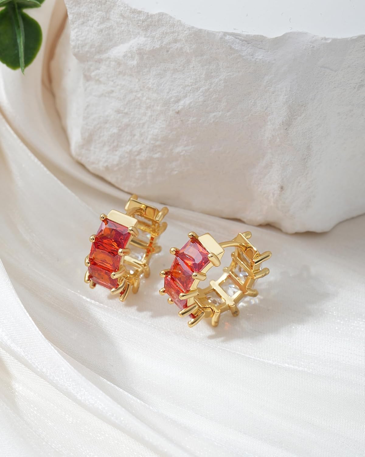 Gold Hoop Earrings for Women Trendy, 18K Gold Plated Crystal Hypoallergenic CZ Earrings Silver Huggie Small Hoops Purple Green Earrings Dainty Jewelry Gifts for Women - Image 6