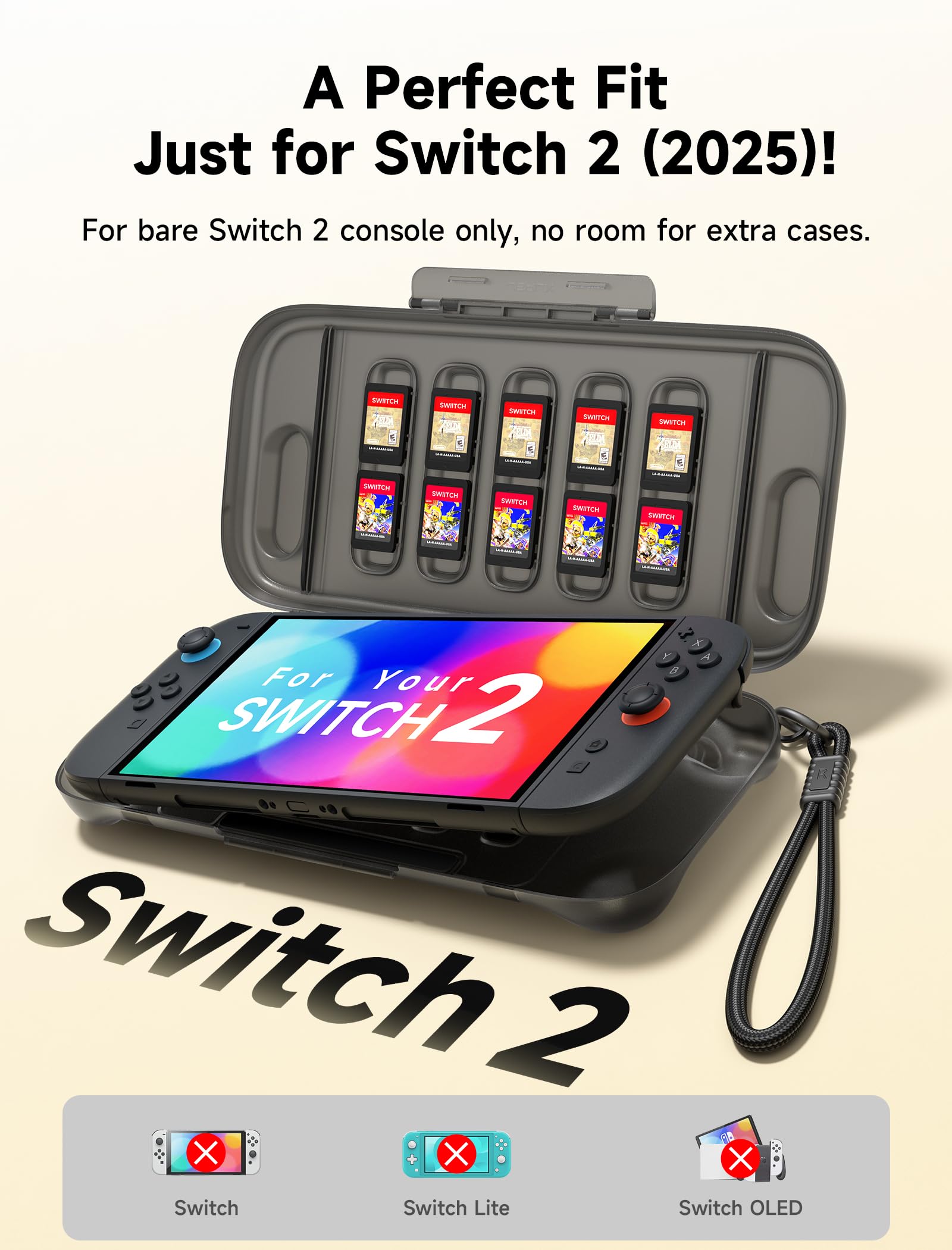JSAUX Funda Protectora para Nintendo Switch 2 (2025) – Carcasa Dura de PC, Delgada y Portátil, a Prueba de Polvo, Ranura para Tarjetas de Juego, Ideal para Viaje – Translúcido Negro (PC0116)