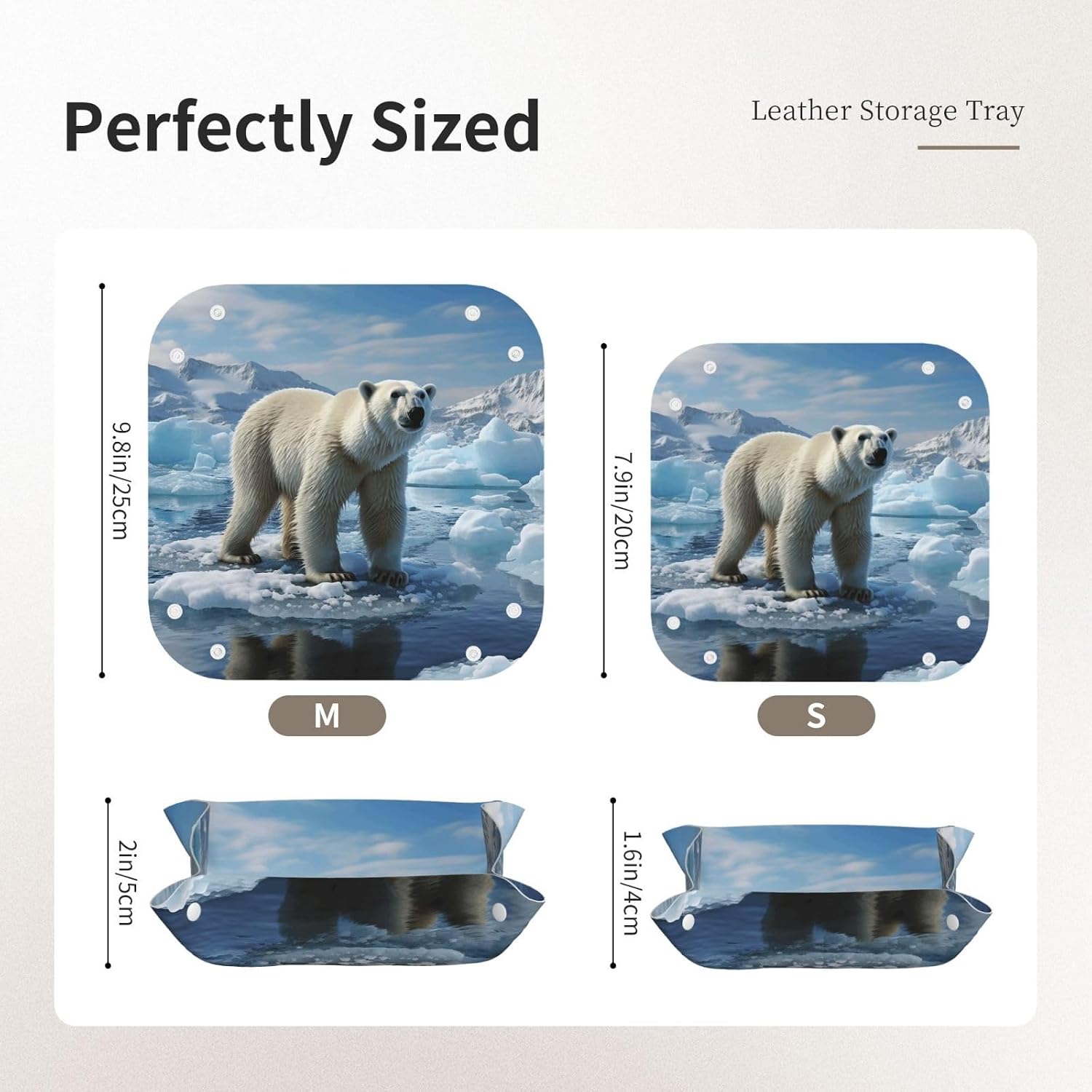Polar Bear Ice Small Valet Tray Desktop Storage Organizer Pu Leather Catchall Bedside Vanity Tray 9.8x2 Inch Nightstand Caddy Holder for Remote Controller, Keys, Phone image 2