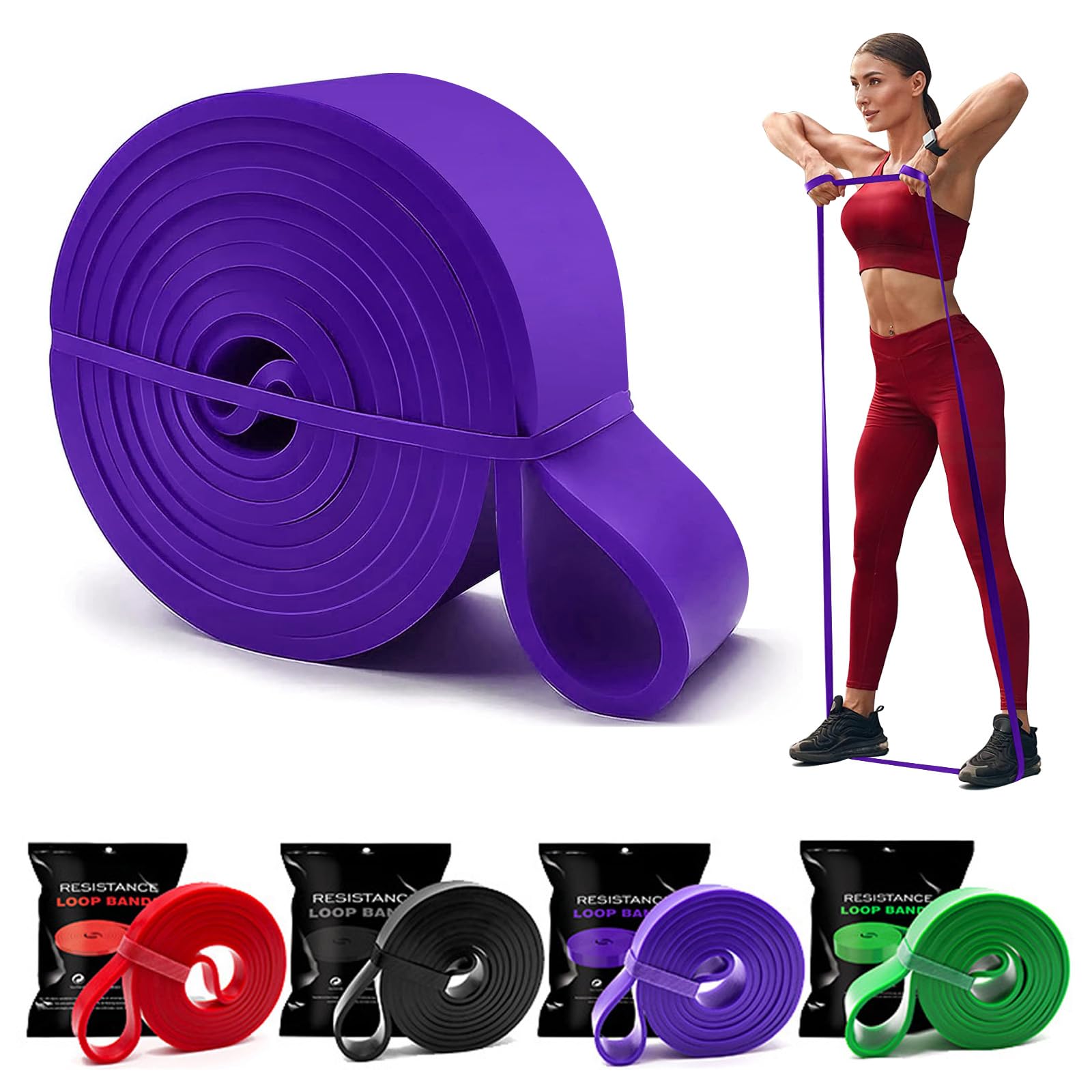 Resistance Pull Up Bands, Pull Up Assistance Bands, 4 Different Levels Resistance Band Pull Up for Calisthenics, CrossFit, Powerlifting, Muscle Toning, Yoga, Stretch Mobility