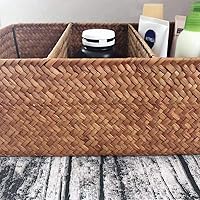 Vista 3 de Cabilock Cesta tejida a mano, algas marinas, caja de almacenamiento tejida con 3 compartimentos, organizador de escritorio para decoración