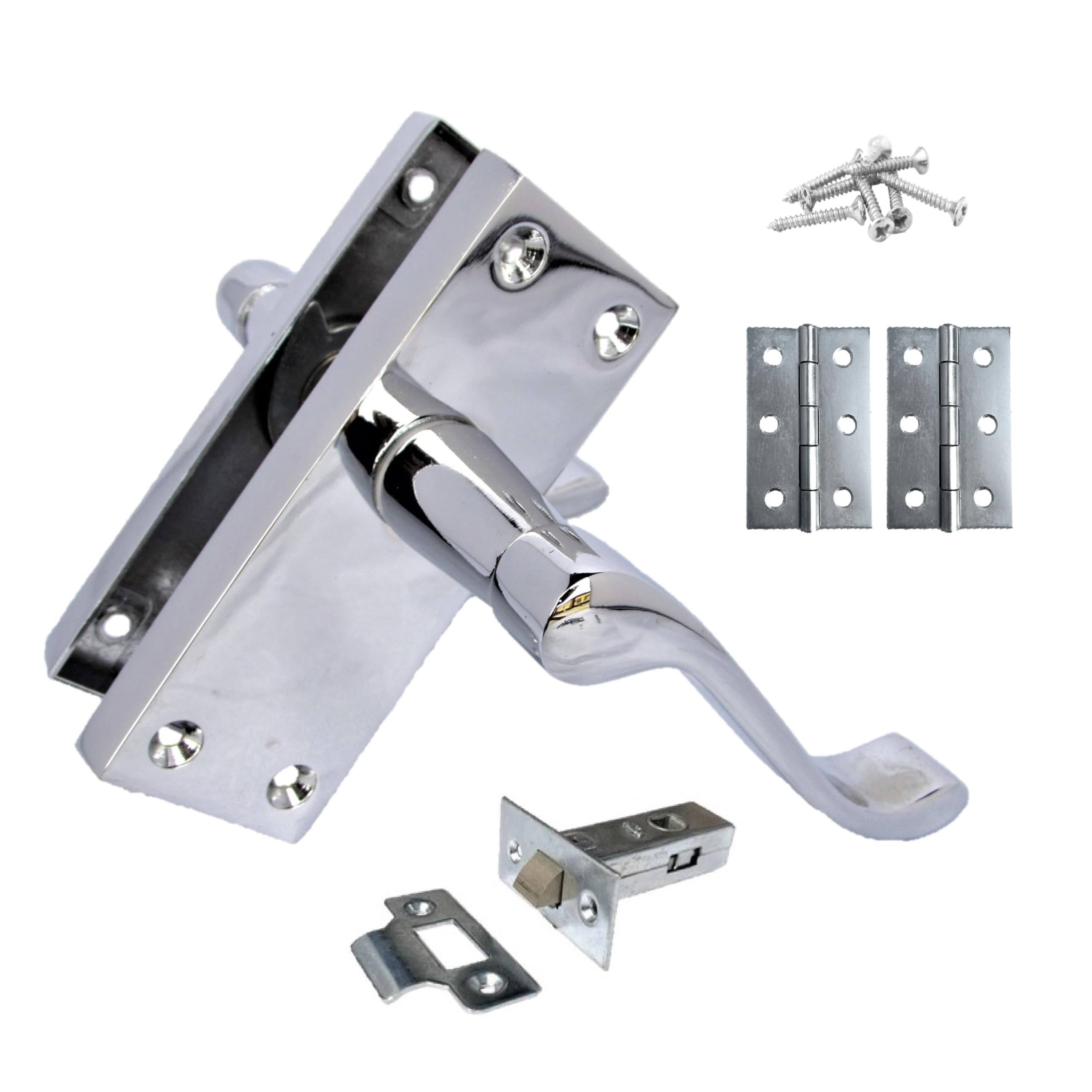 Haven Heritage Chrome 7 Sets Of Victorian Scroll Latch Door Handles Polished Hinges & Latches Pack Sets 118Mm X 40Mm