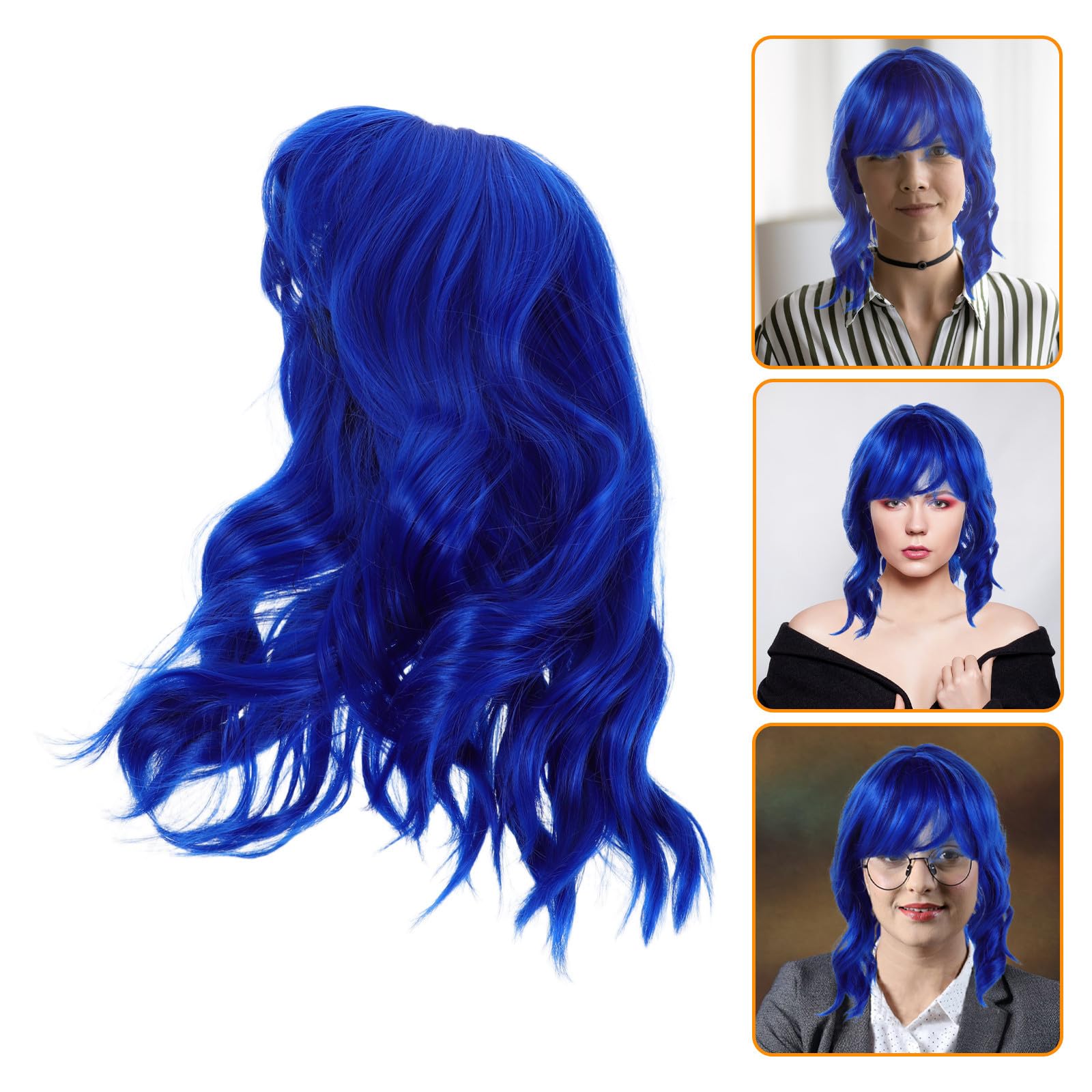 Tofficu 3 Stück Kurze Blaue Bob Perücke mit Gewellten Locken und Pony aus Hitzebeständigem Kunsthaar für Damen Realistisch Einfach zu Stylen für Cosplay Events und Kostümpartys