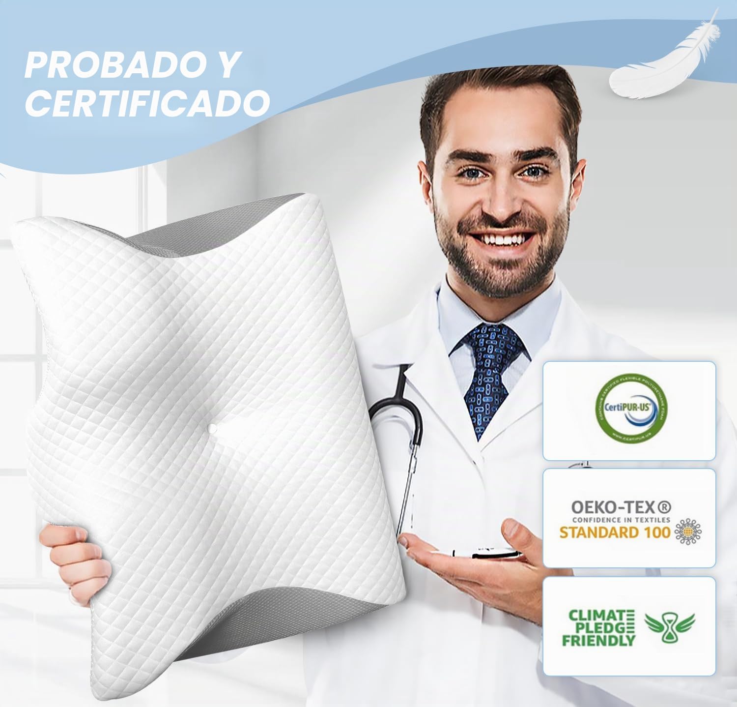 Almohada Cervicales y Cuello, Almohada Ortopedica Viscoelastica, Ergonómico Almohada Espuma de Memoria,Almohada Cervicale para Dormir de Lado y Boca Arriba 60 x 40 x 11/13 cm