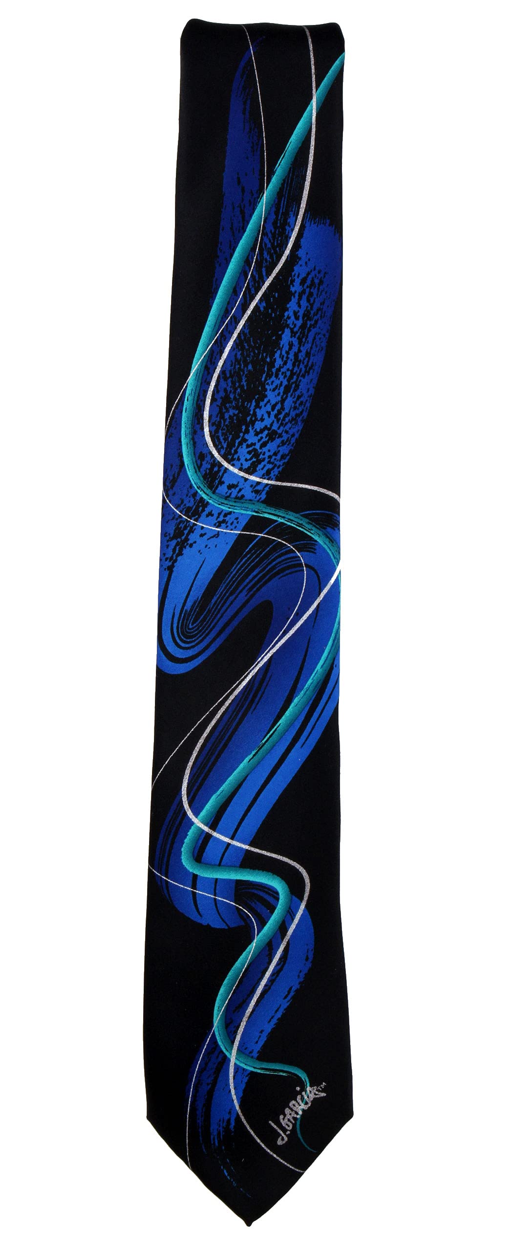 Jerry Garcia Music Necktie, NECKTIE, Men's, Black Blue Teal, Jacquard, Standard Tie, 57x3.125 inches, Bottleneck Shape, Business, Casual, Formal