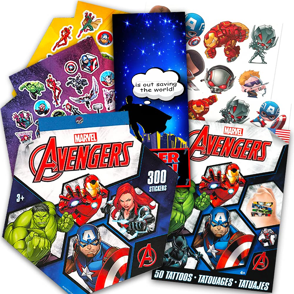 MarvelAvengers Stickers and Tattoos Party Favor Bundle Pack (295+ Marvel Heroes Stickers & 50 Temporary Tattoos)