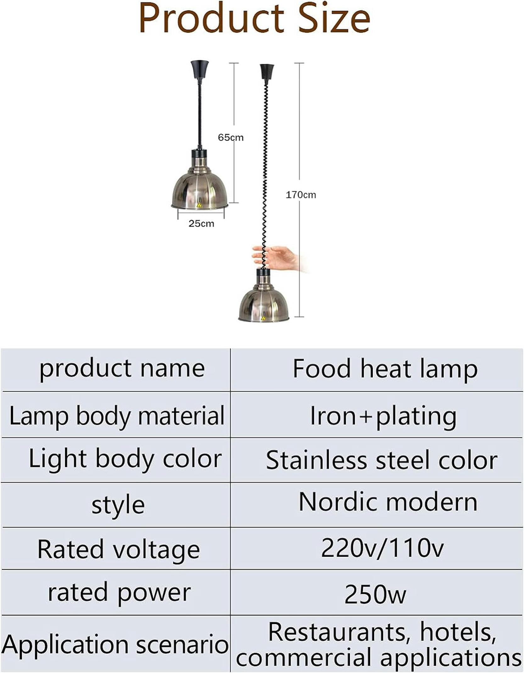 Lampada Riscaldante Del Cibo, Lampadario Cucina Sospensione Lampada Riscaldante per Bistecche Buffet Forniture per Ristoranti Del;hotel, Scaldavivande Regolabile in Altezza 65-170cm！