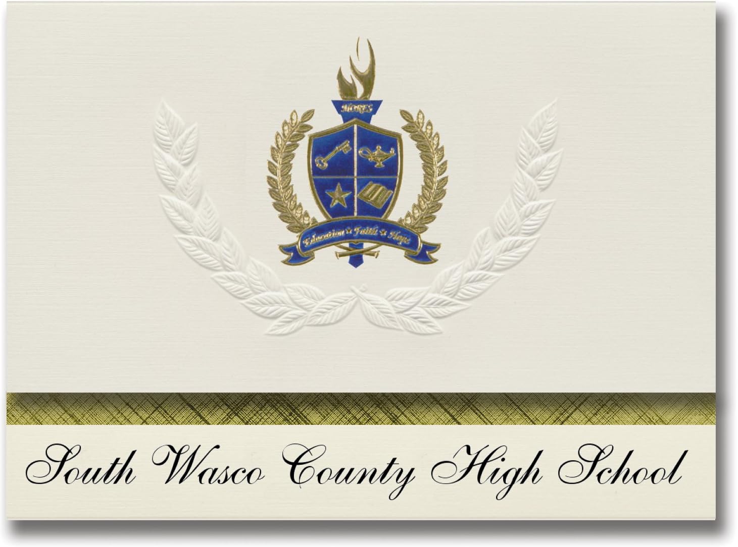 Signature Announcements South Wasco County High School (Maupin, OR) Graduation Announcements, Presidential style, Elite package of 25 with Gold & Blue Metallic Foil seal