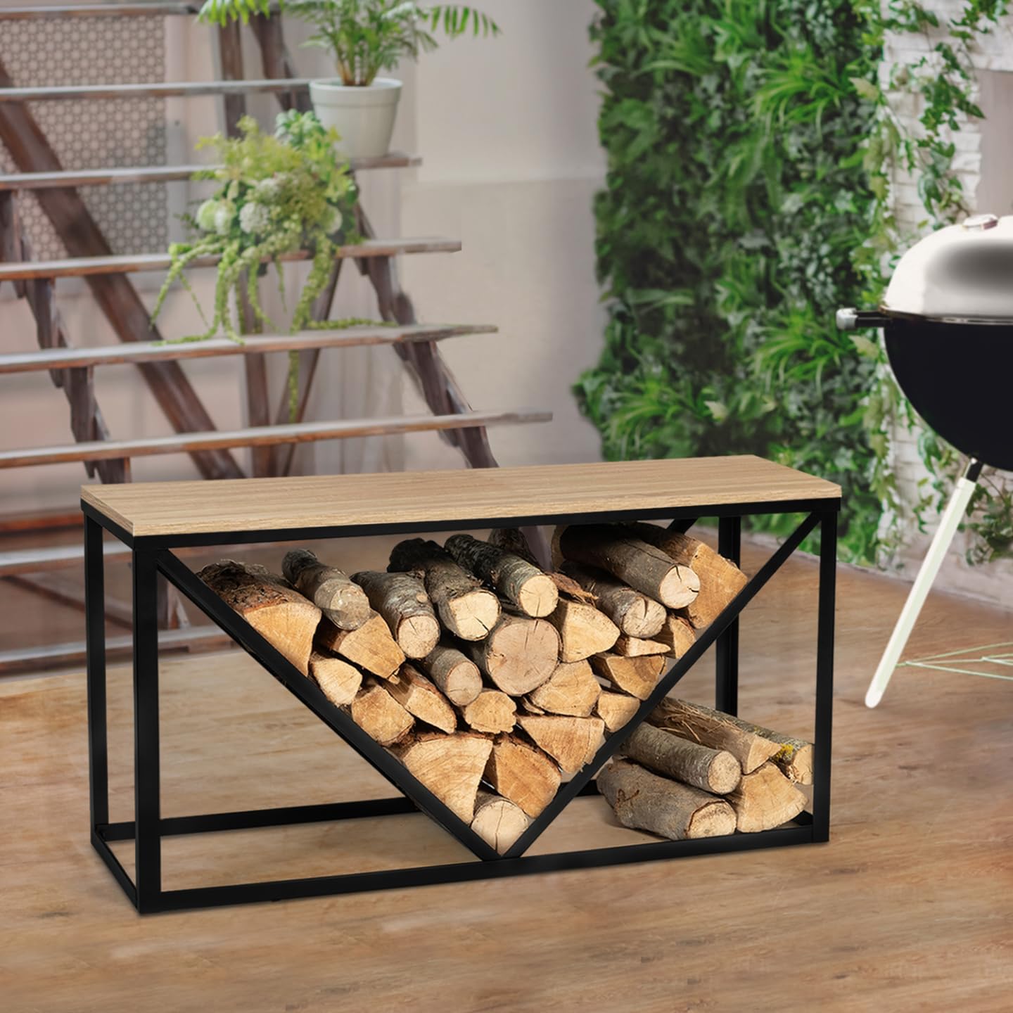 IDMarket - Portatroncos Horizontal Detroit acero negro diseño industrial para chimenea