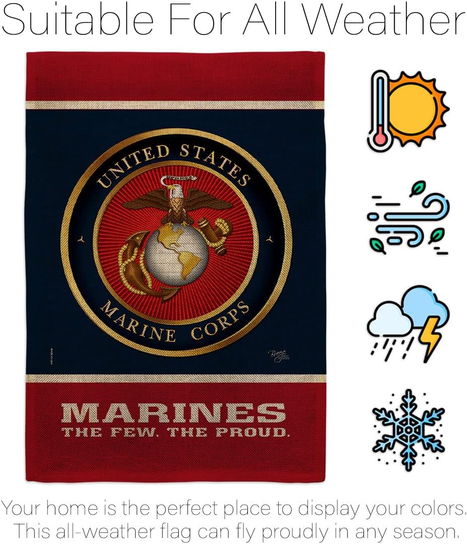 Proud Marine Corps Burlap Garden Flag - Armed Forces USMC Semper Fi United State American Military Veteran Retire Official - House Banner Small Yard Gift Double-Sided Made In USA 13 X 18.5