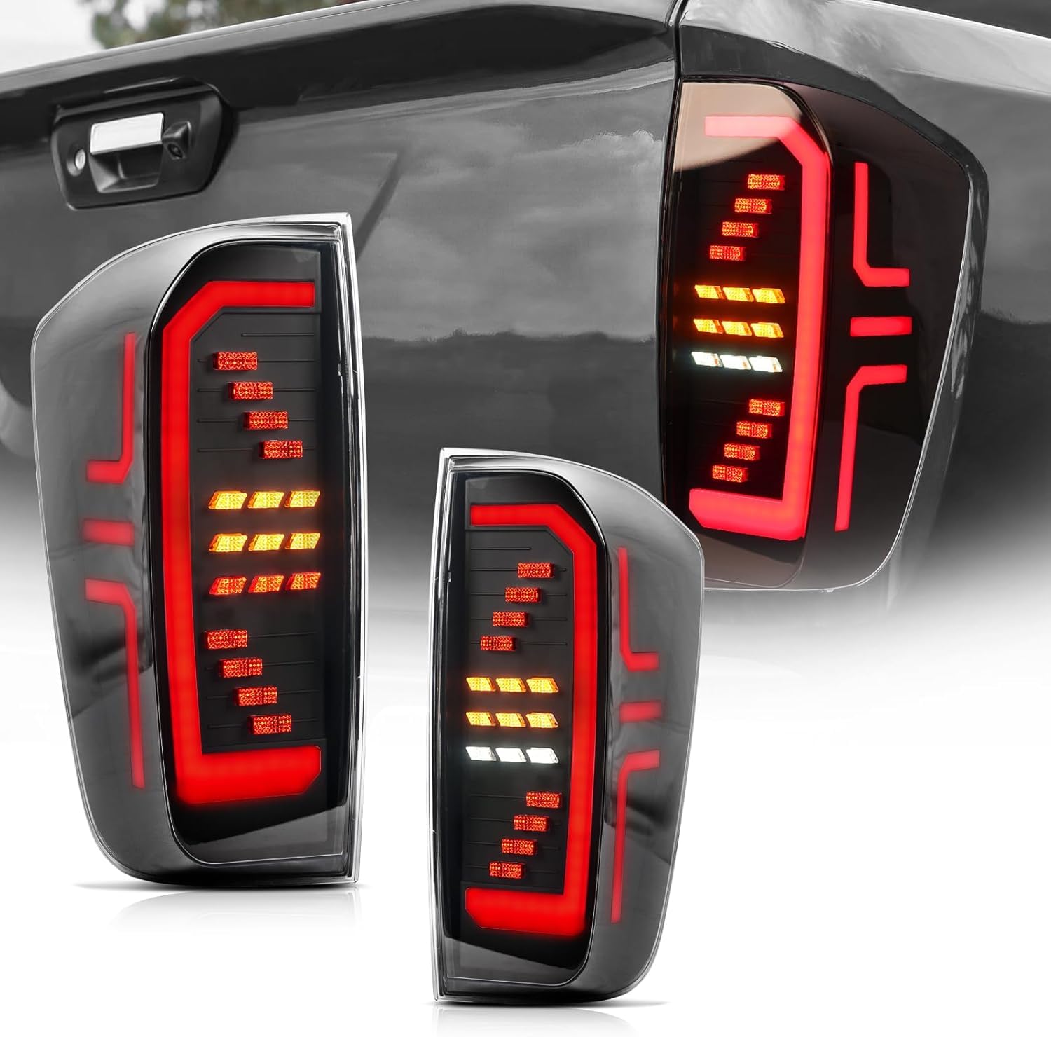 LED Fanali posteriori compatibili con Nissan Navara NP300 D23 2015-2023, Con indicatori di direzione sequenziali, luci diurne animate all'avvio, fumé