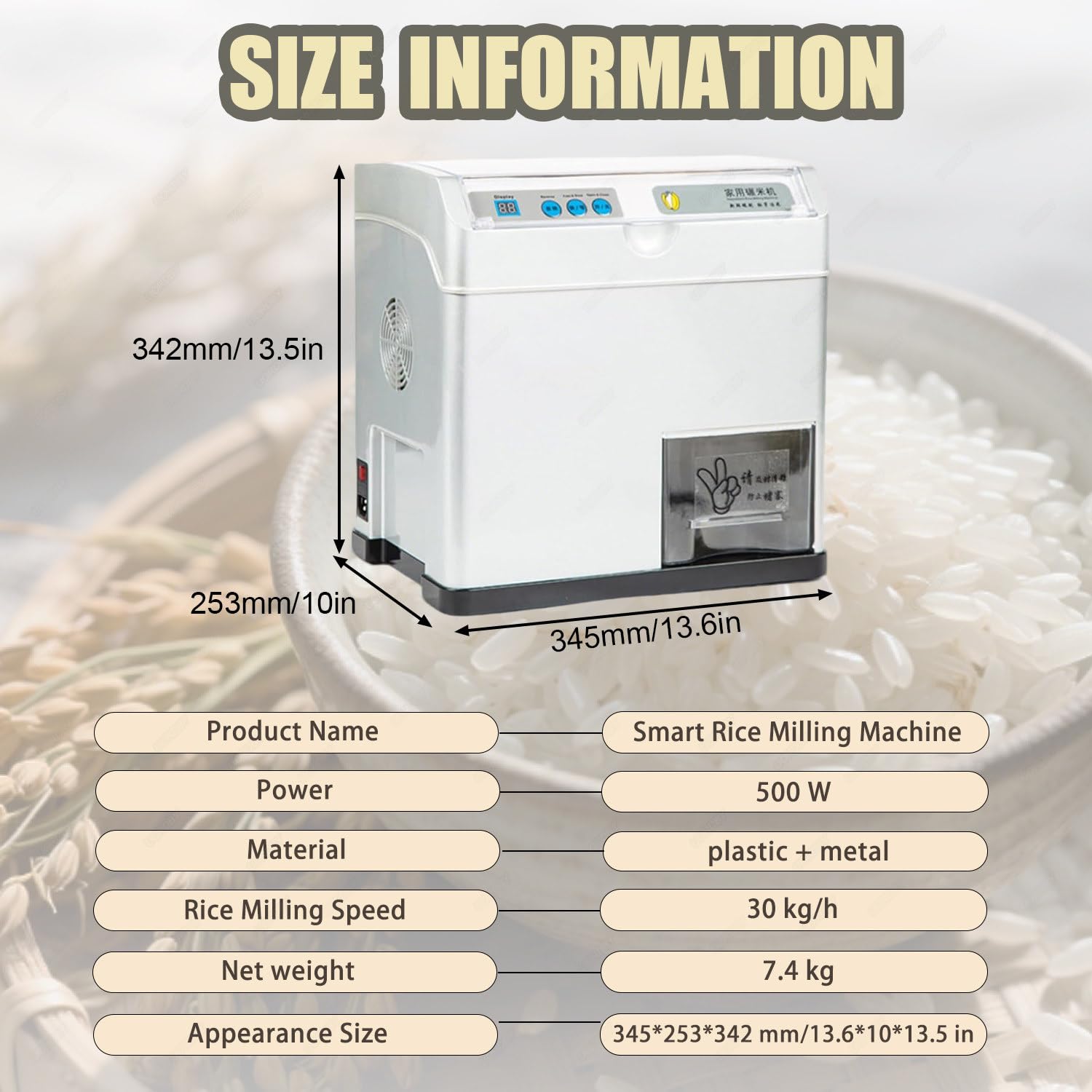 Macchina per la macinazione del riso intelligente per la casa, sbucciatrice automatica per cereali, decorticatrice per riso da 30 kg/h, per riso integrale chiaro, famiglie e piccole aziende agricole