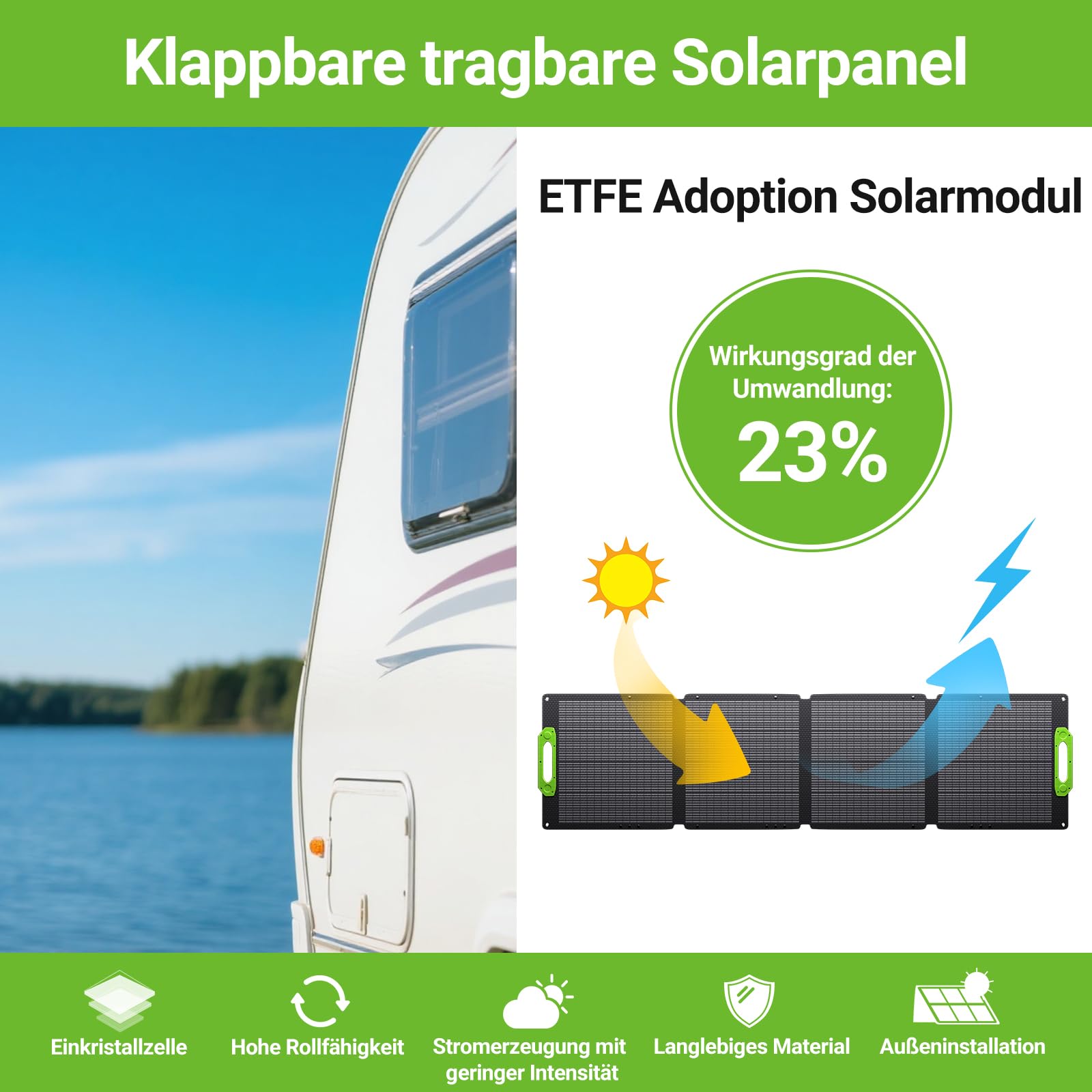 400W Solarpanel Faltbar, IP67 Wasserdicht mit Kickstand Tragbare Solarmodul, Für Camping, Wohnmobil, Tragbare Powerstation und Outdoor