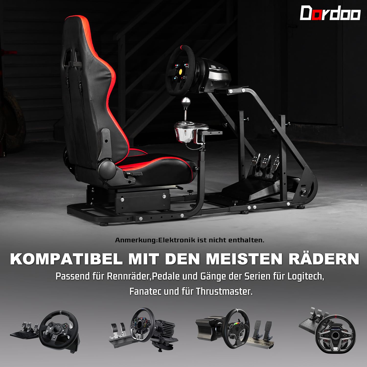 Dardoo Racing Simulator Cockpit mit rotem Sitz Racing Lenkrad Ständer Passend für Logitech G920 G923, für Thrustmaster, für Fanatec Kompatibel mit PlayStation 4, Lenkrad und Pedale Nicht inbegriffen