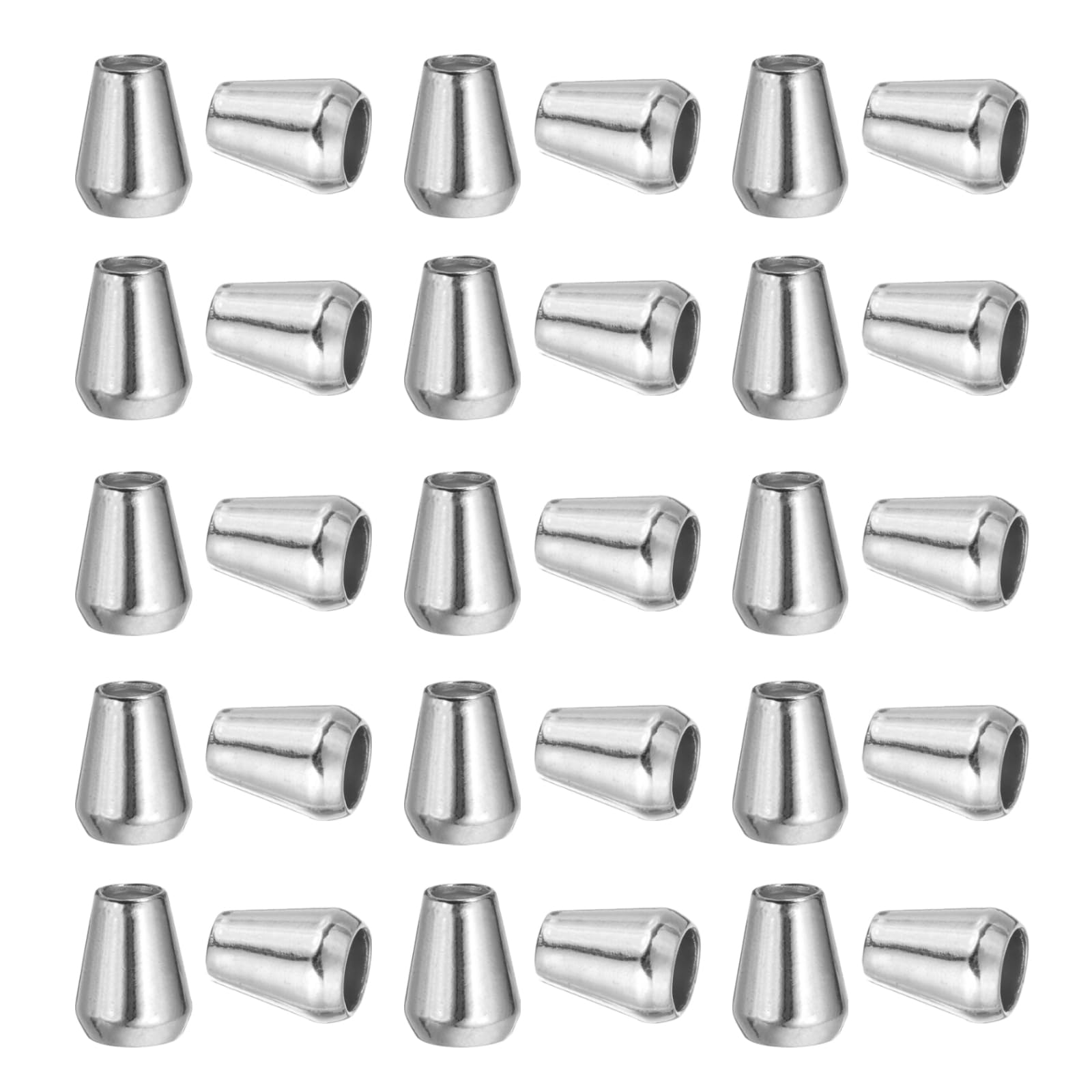 PATIKIL Metal Bell Stopper, 30 Pack Conical Cord Ends Lock Fastener Drawstring Rope End Stopper for Paracord, Camping, Hiking, Shoelace Replacement, Silver