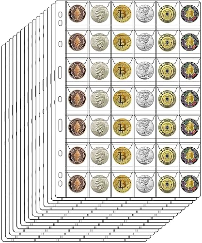 Páginas de monedas de 42 bolsillos para coleccionistas, páginas estándar de colección de monedas de 9 agujeros que se adaptan a la mayoría de