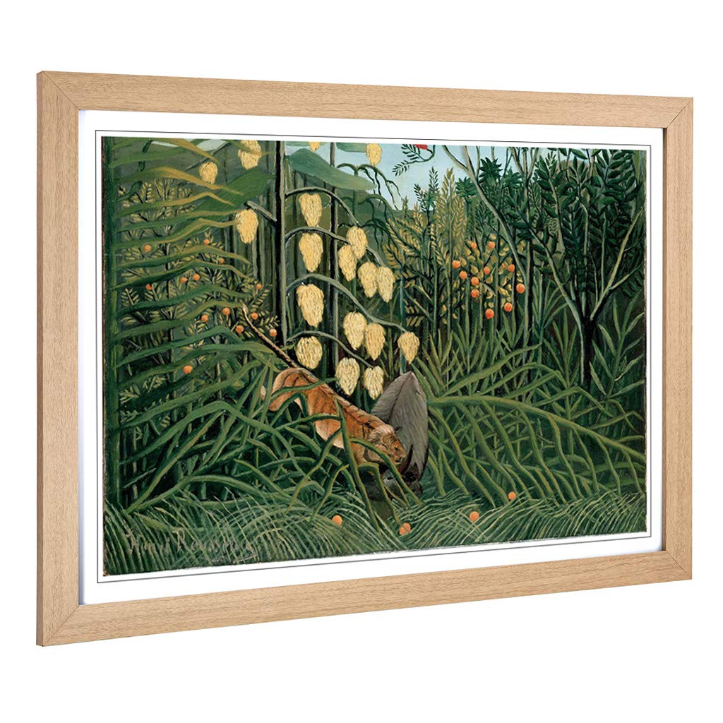 Big Box Art Framed Print of Henri Rousseau in a Tropical Forest Design | Wall Art Picture | Home Decor for Kitchen, Living Room, Bedroom, Hallway, Oak, A2 / 24.5x18 Inch / 62x45cm
