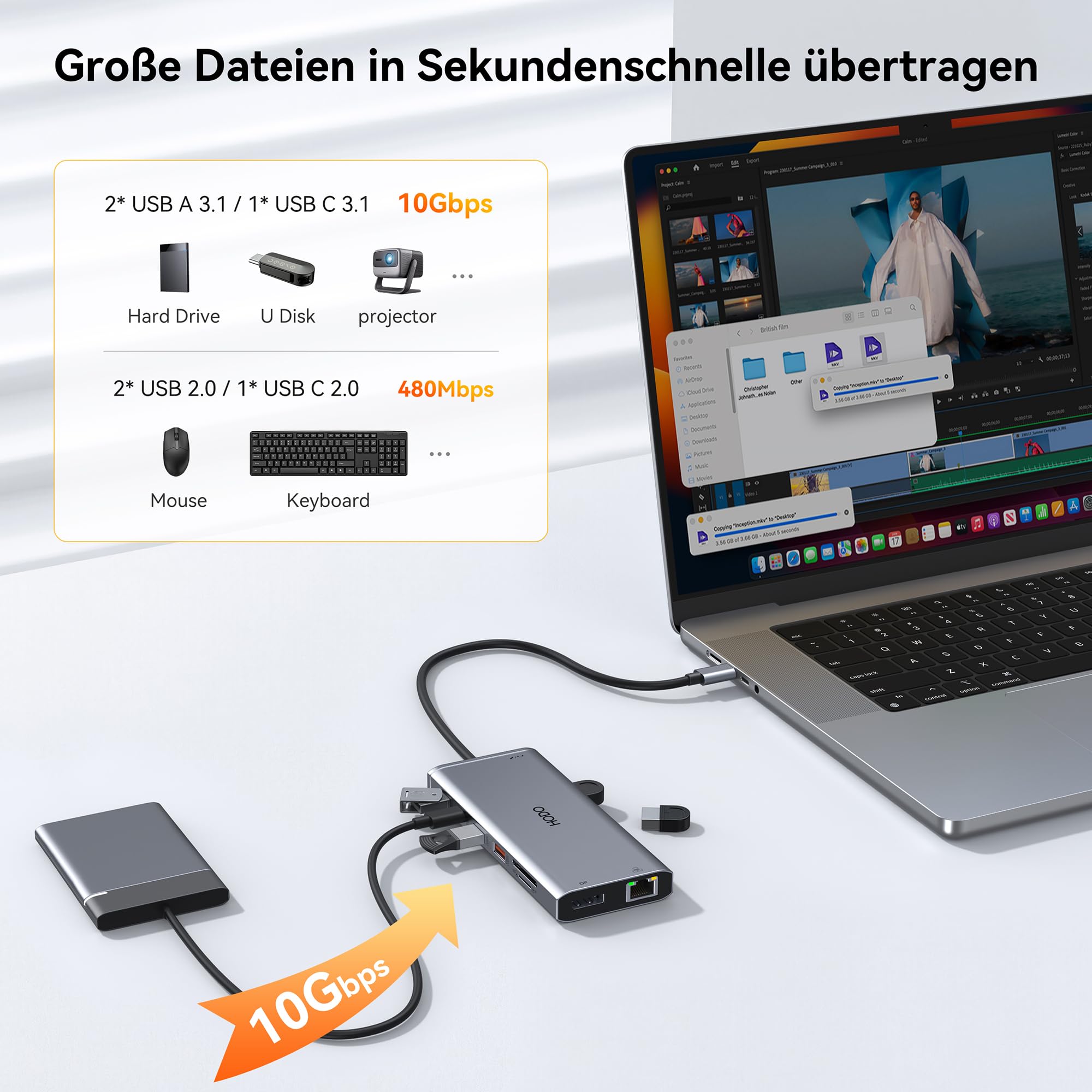 Dockingstation Laptop 2 Monitores, Docking Station USB C Hub Adapter 14 in 1 con Dual HDMI, 10 Gbps Data Port, DisplayPort, Ethernet, PD, USB, SD TF Kartensteckplatz, 3.5mm Audio