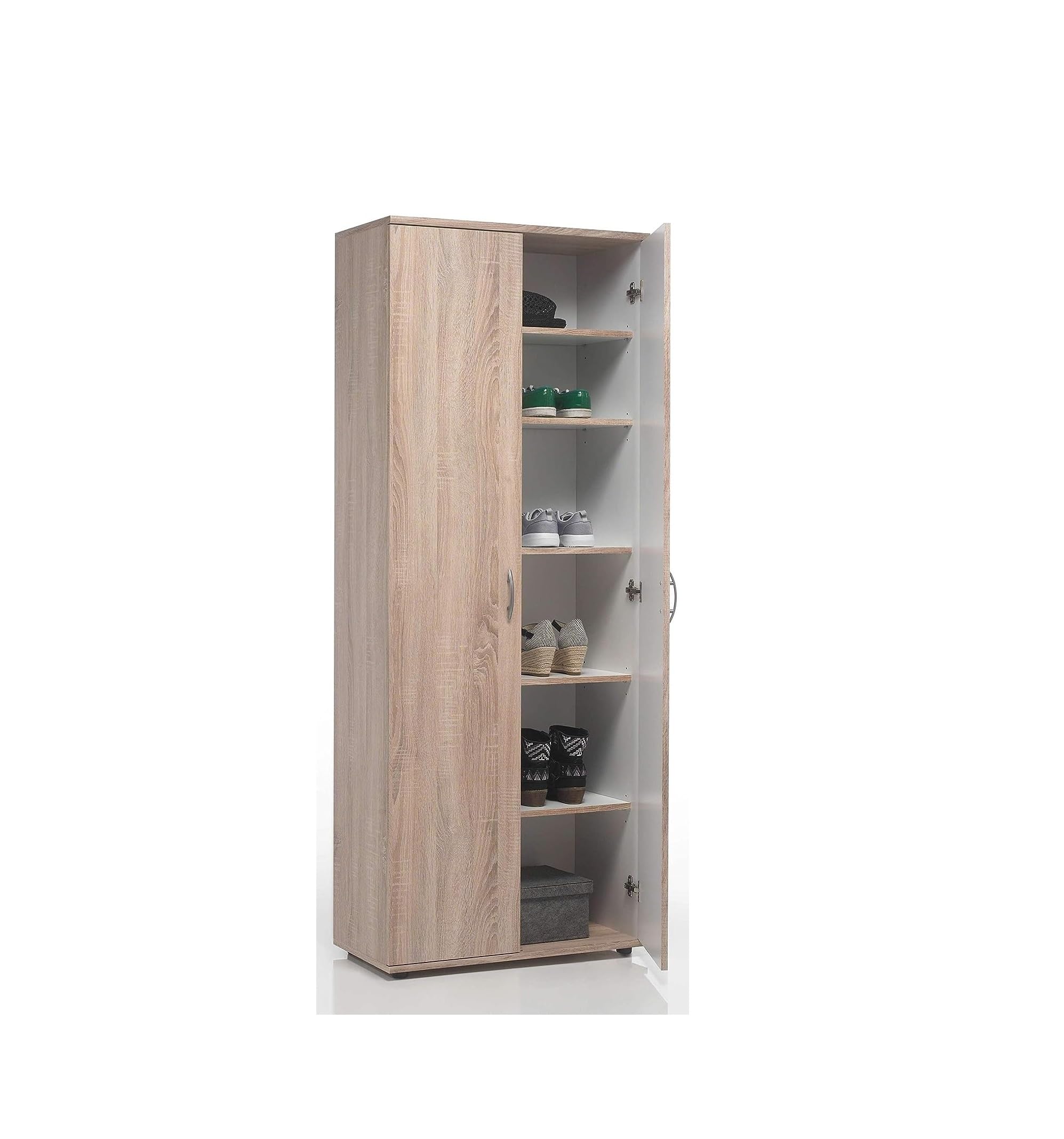 Scarpiera Salvaspazio in Legno Laminato Rovere, 70 x 34 x 176 cm, 5 Ripiani, 2 Ante
